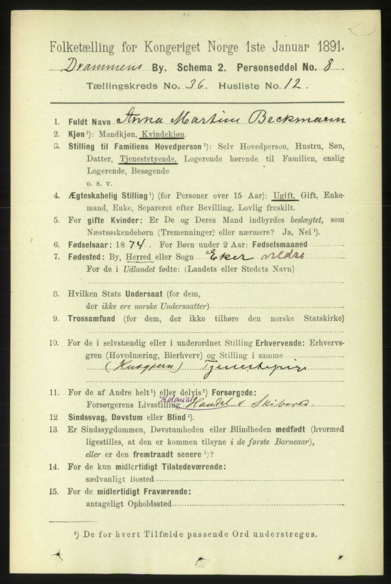 RA, 1891 census for 0602 Drammen, 1891, p. 22279
