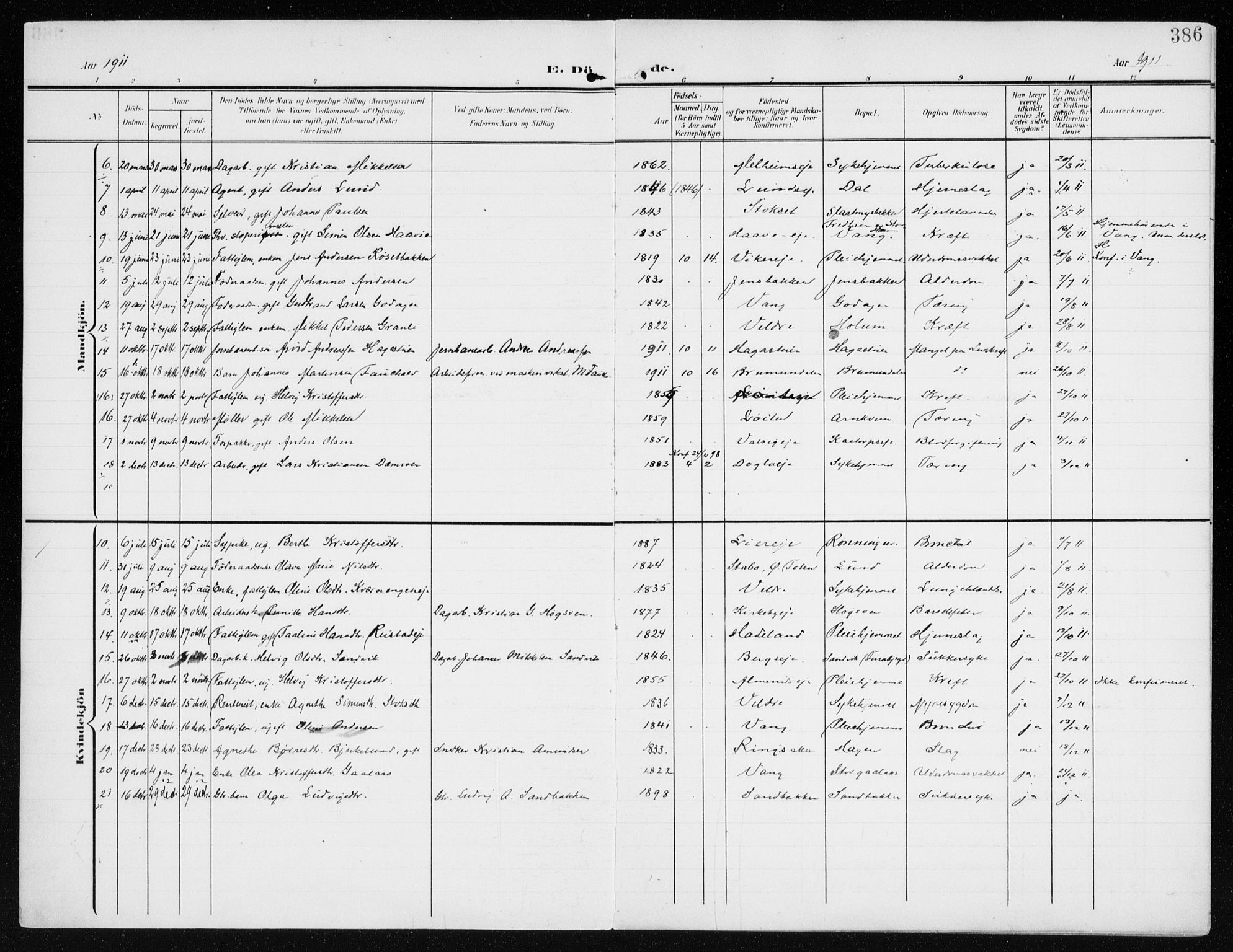 Furnes prestekontor, SAH/PREST-012/K/Ka/L0001: Parish register (official) no. 1, 1907-1935, p. 386