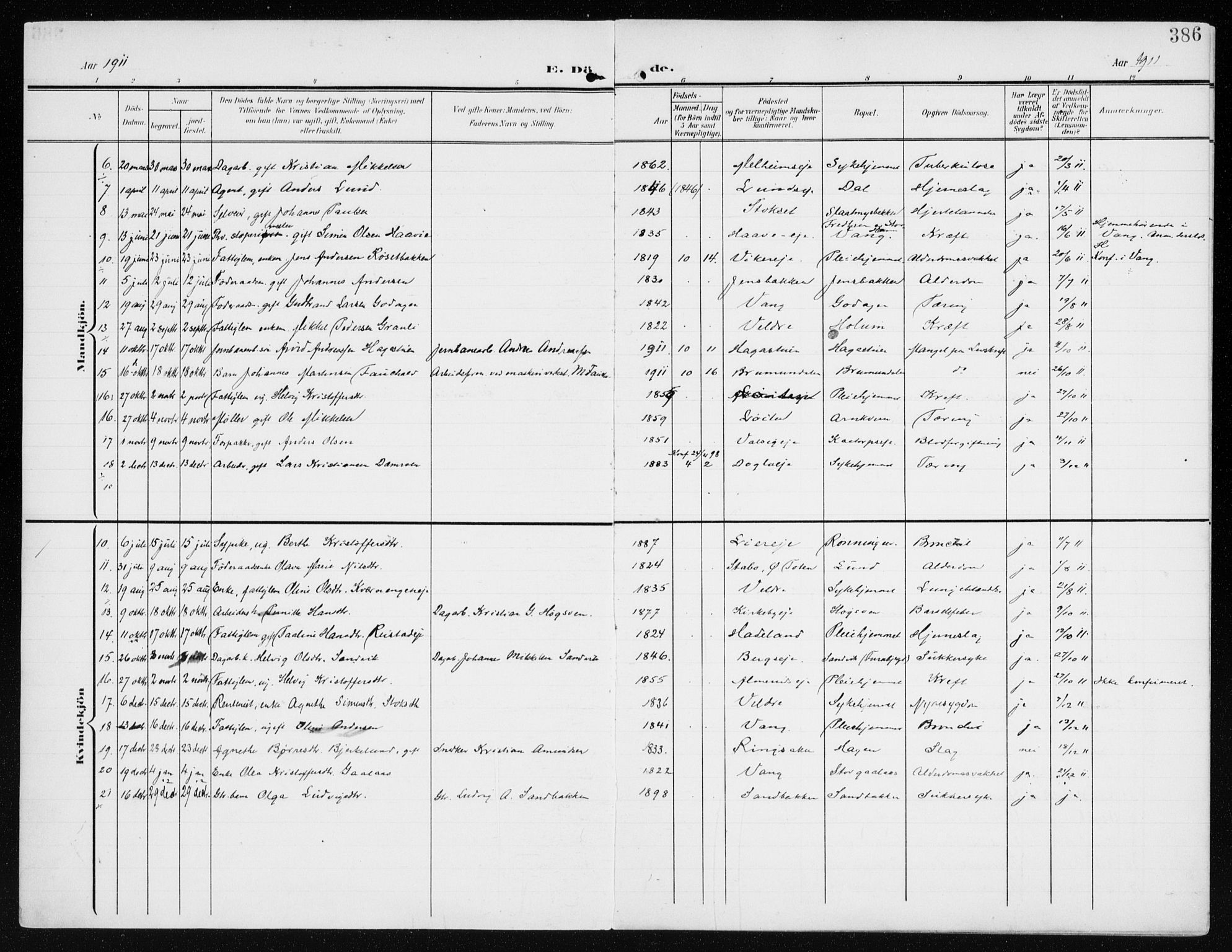 Furnes prestekontor, AV/SAH-PREST-012/K/Ka/L0001: Parish register (official) no. 1, 1907-1935, p. 386