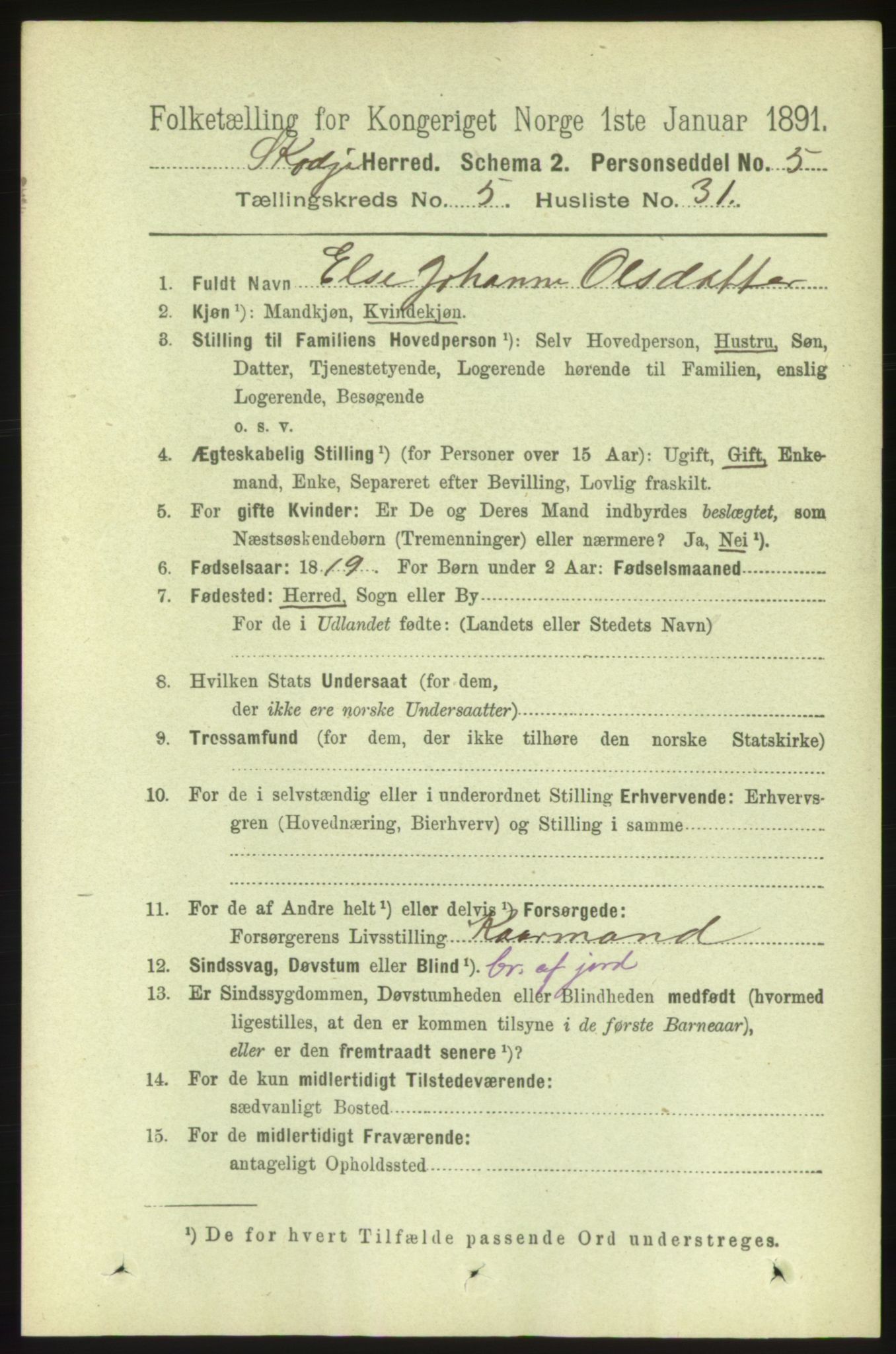 RA, 1891 census for 1529 Skodje, 1891, p. 1031