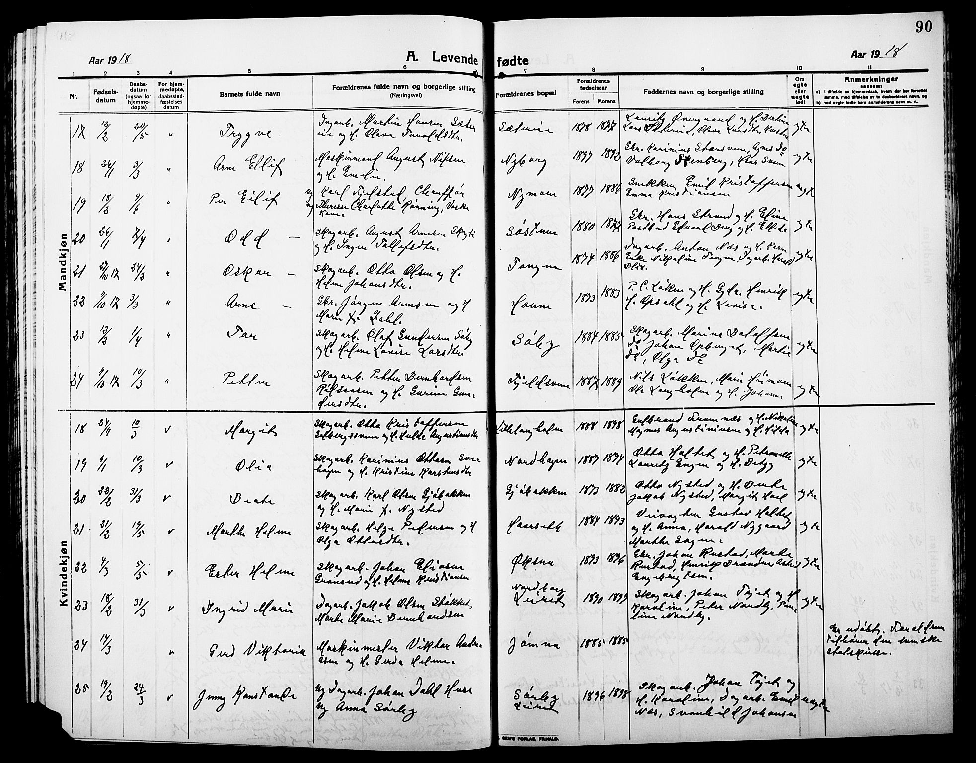 Elverum prestekontor, AV/SAH-PREST-044/H/Ha/Hab/L0010: Parish register (copy) no. 10, 1912-1922, p. 90