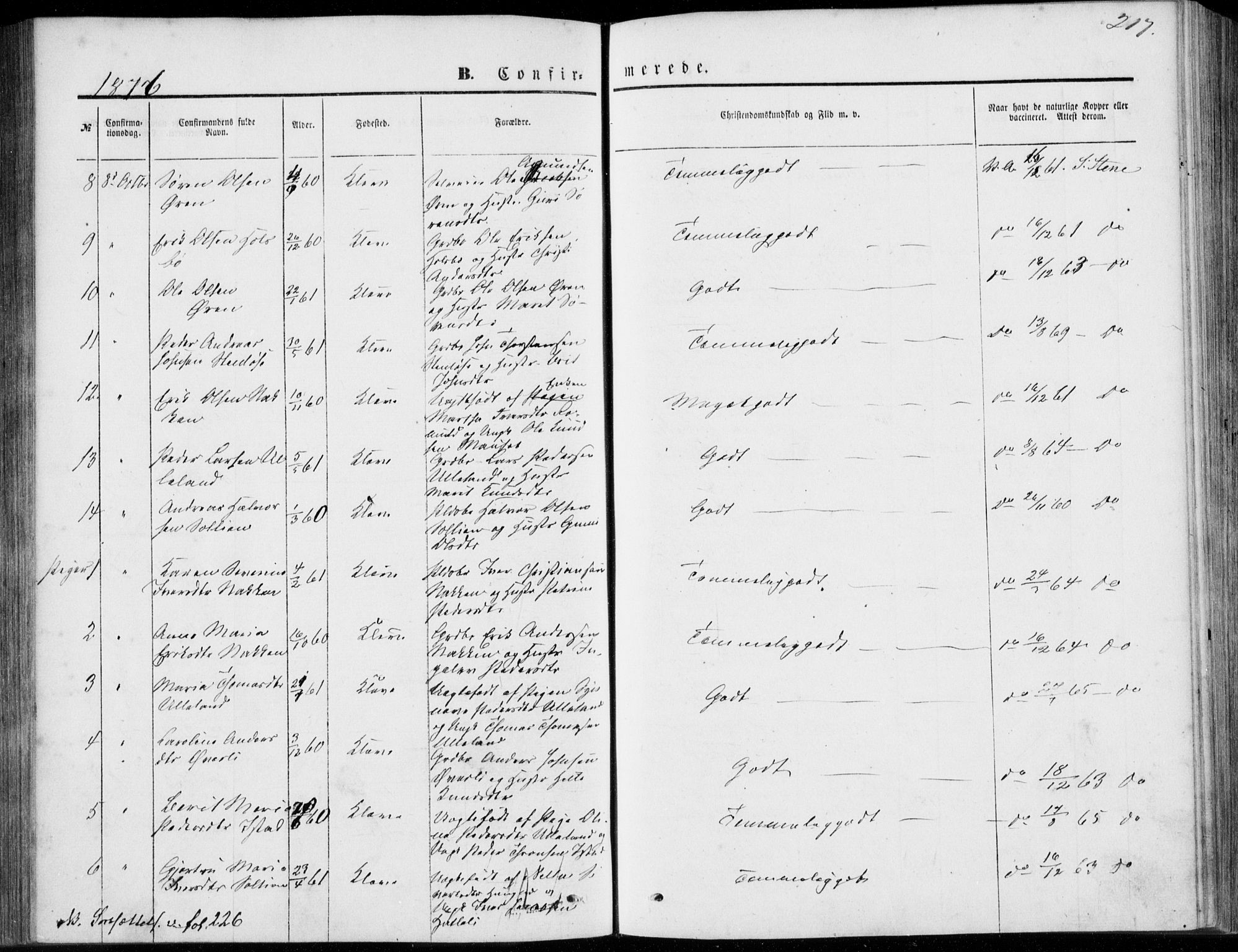 Ministerialprotokoller, klokkerbøker og fødselsregistre - Møre og Romsdal, AV/SAT-A-1454/557/L0681: Parish register (official) no. 557A03, 1869-1886, p. 217