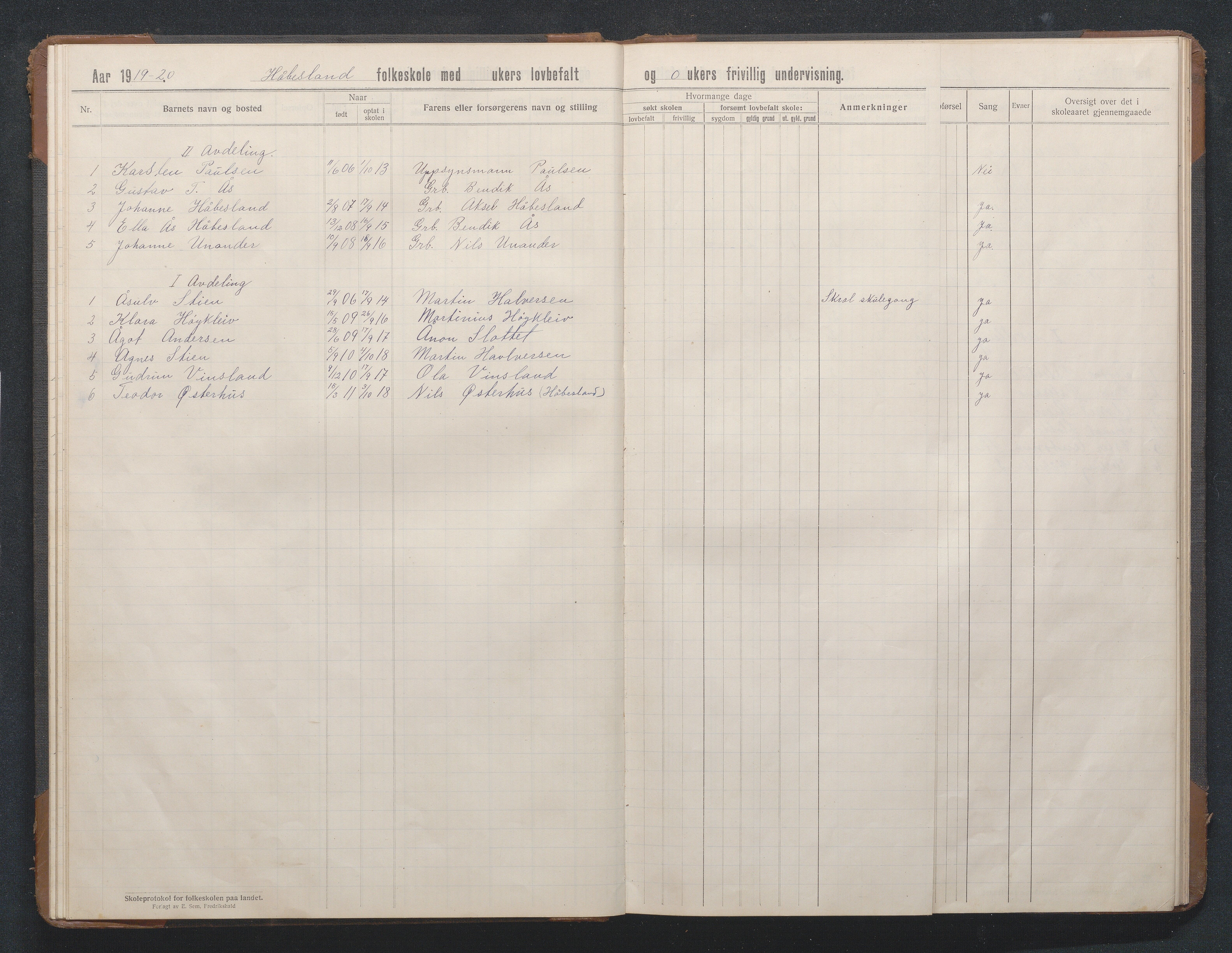 Birkenes kommune, Håbesland, Holte og Rislå skolekretser frem til 1991, AAKS/KA0928-550c_91/F02/L0003: Skoleprotokoll Håbesland og Holte, 1913-1955