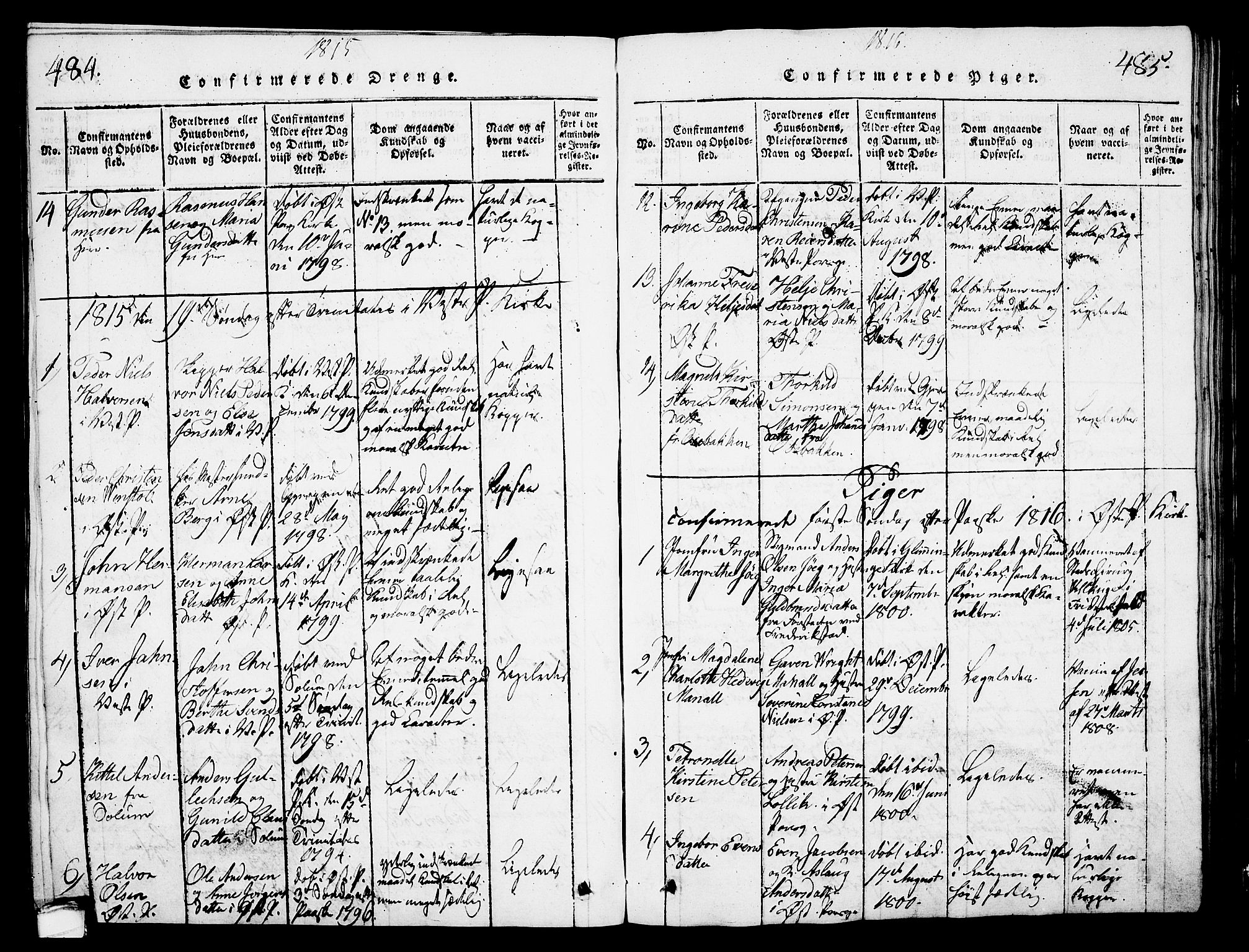 Porsgrunn kirkebøker , SAKO/A-104/G/Gb/L0001: Parish register (copy) no. II 1, 1817-1828, p. 484-485