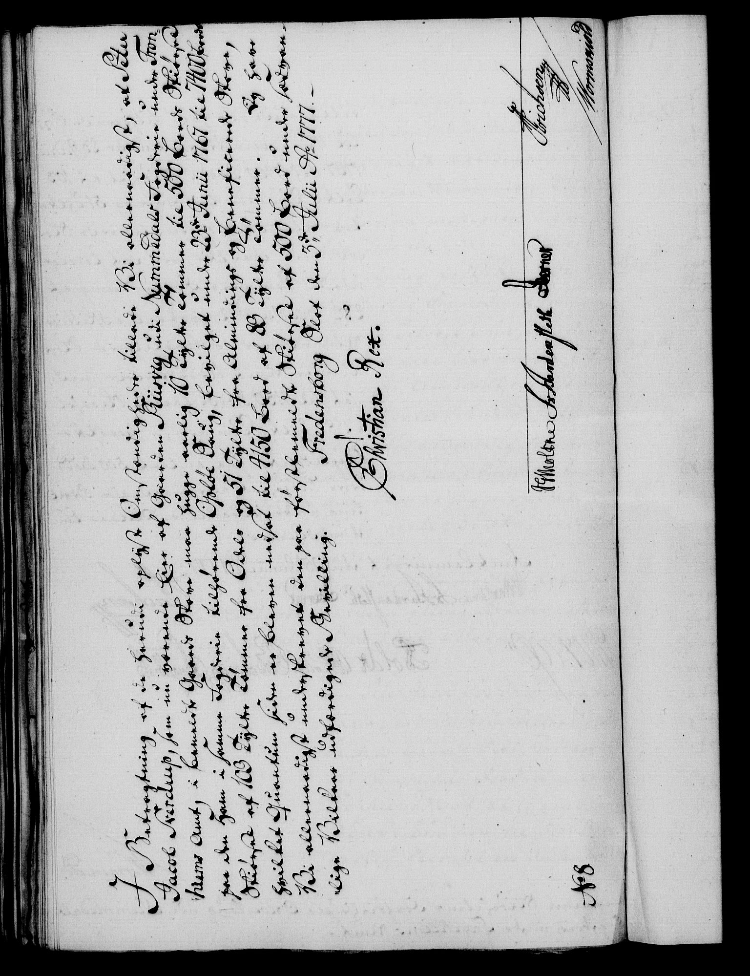Rentekammeret, Kammerkanselliet, RA/EA-3111/G/Gf/Gfa/L0059: Norsk relasjons- og resolusjonsprotokoll (merket RK 52.59), 1777, p. 218