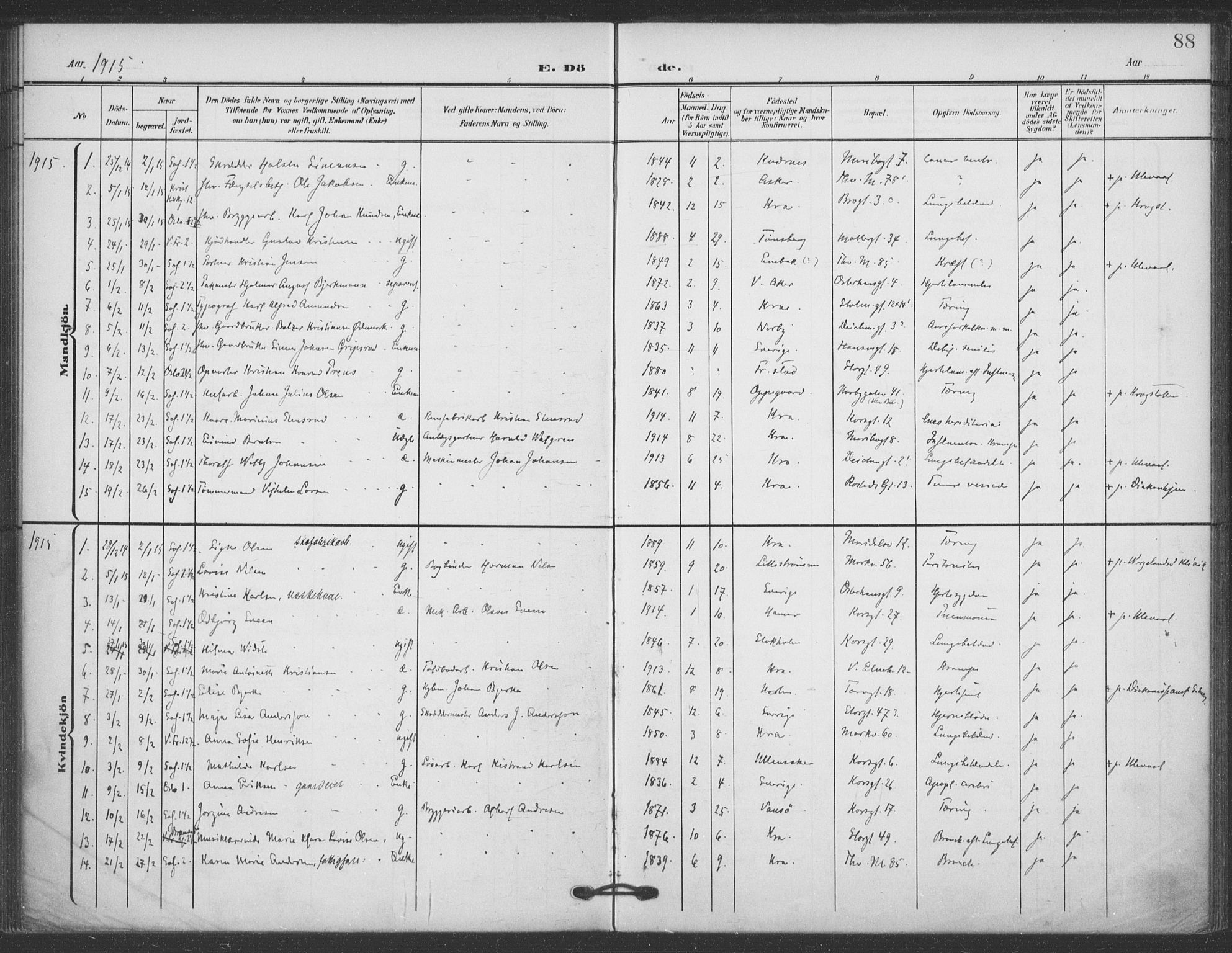 Jakob prestekontor Kirkebøker, SAO/A-10850/F/Fa/L0011: Parish register (official) no. 11, 1906-1920, p. 88