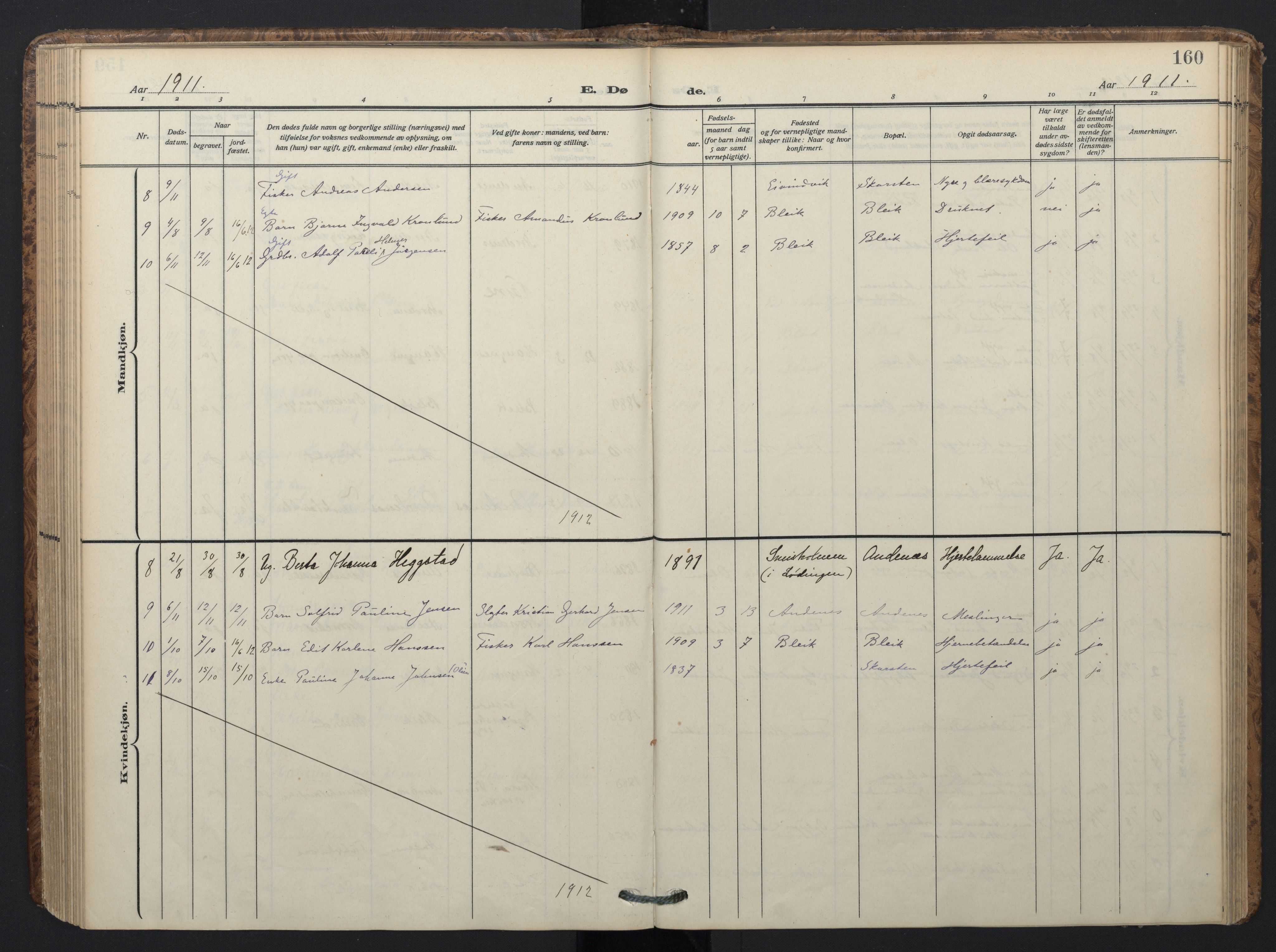 Ministerialprotokoller, klokkerbøker og fødselsregistre - Nordland, AV/SAT-A-1459/899/L1438: Parish register (official) no. 899A06, 1909-1922, p. 160