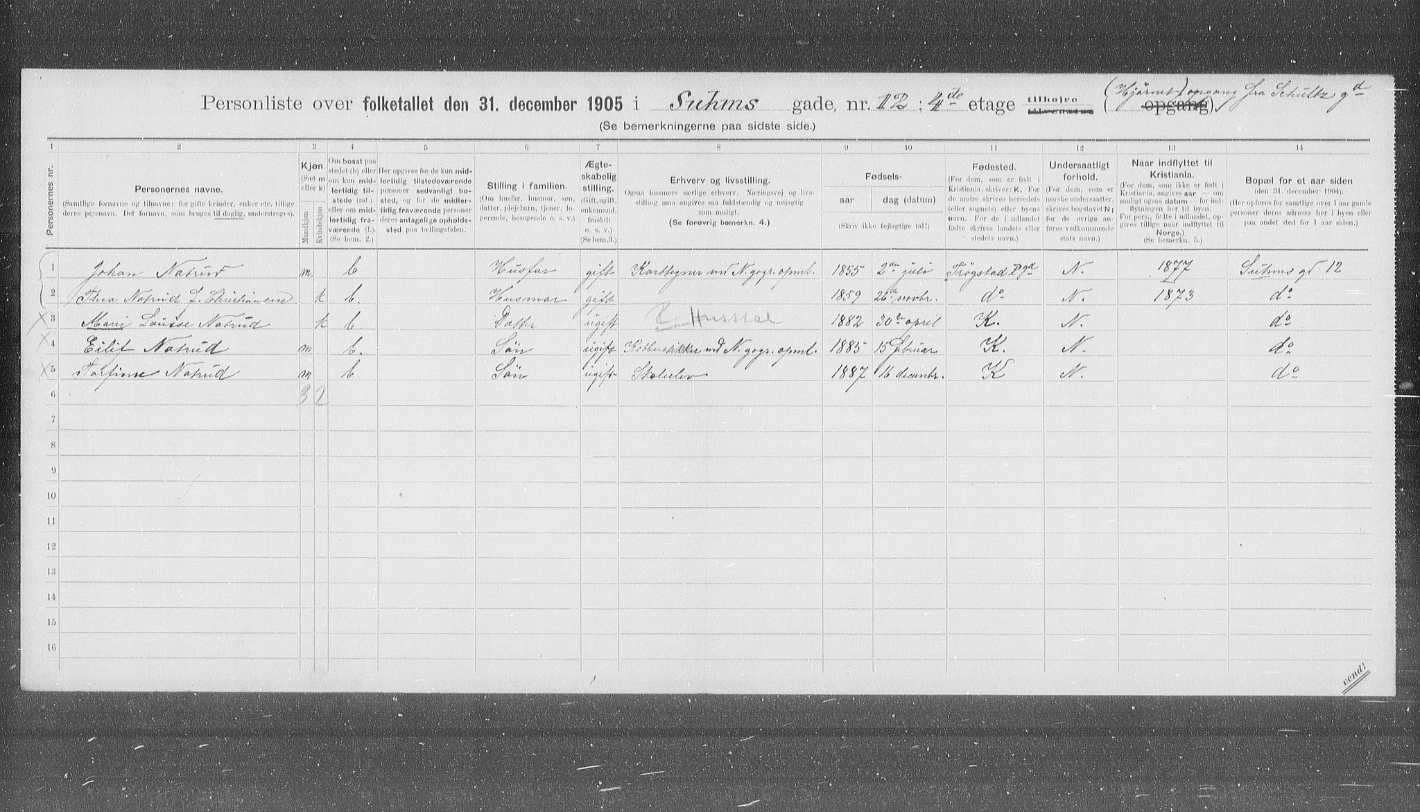 OBA, Municipal Census 1905 for Kristiania, 1905, p. 54775