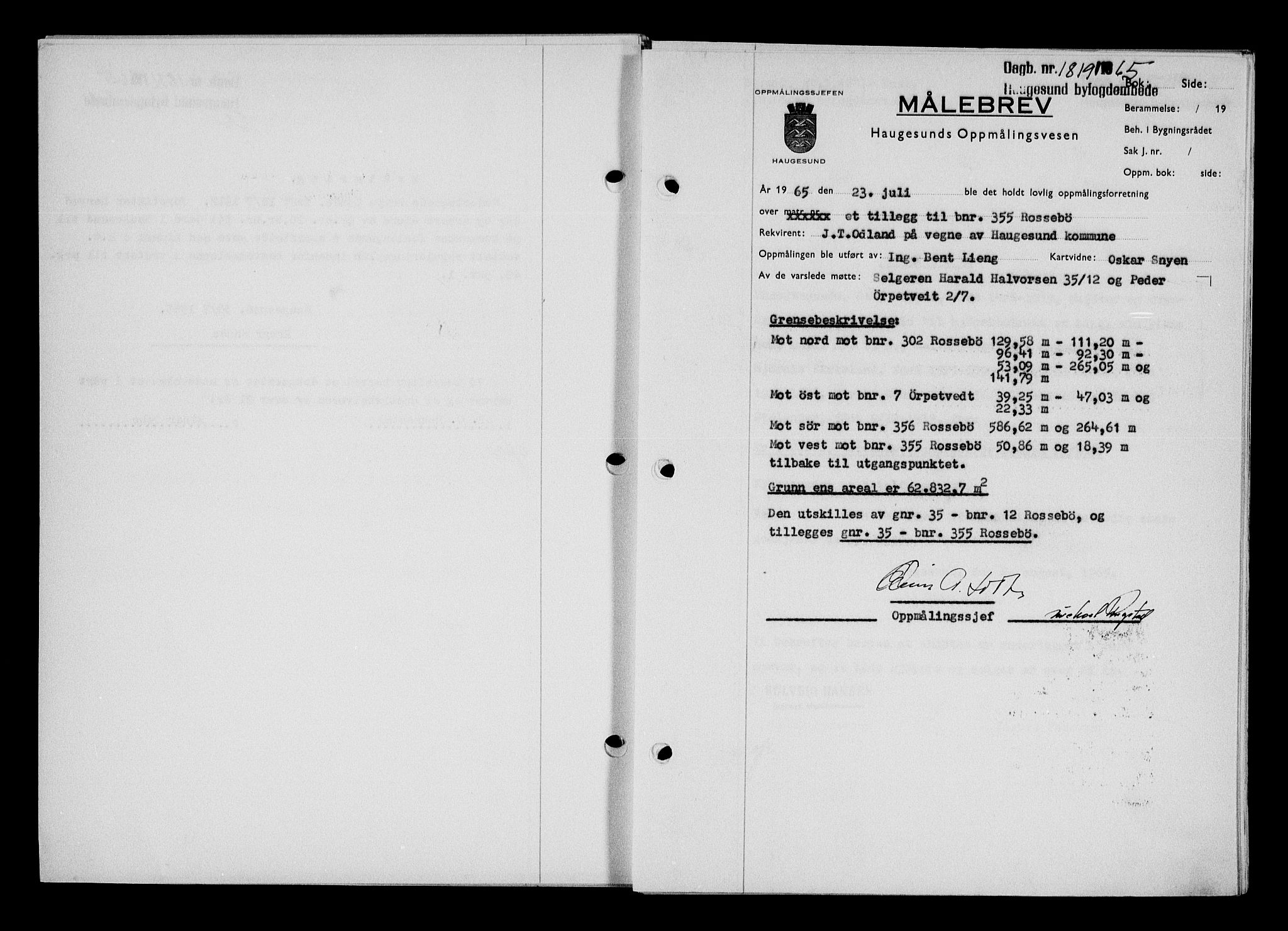 Haugesund tingrett, AV/SAST-A-101415/01/II/IIC/L0076: Mortgage book no. A 17, 1965-1966, Diary no: : 1819/1965