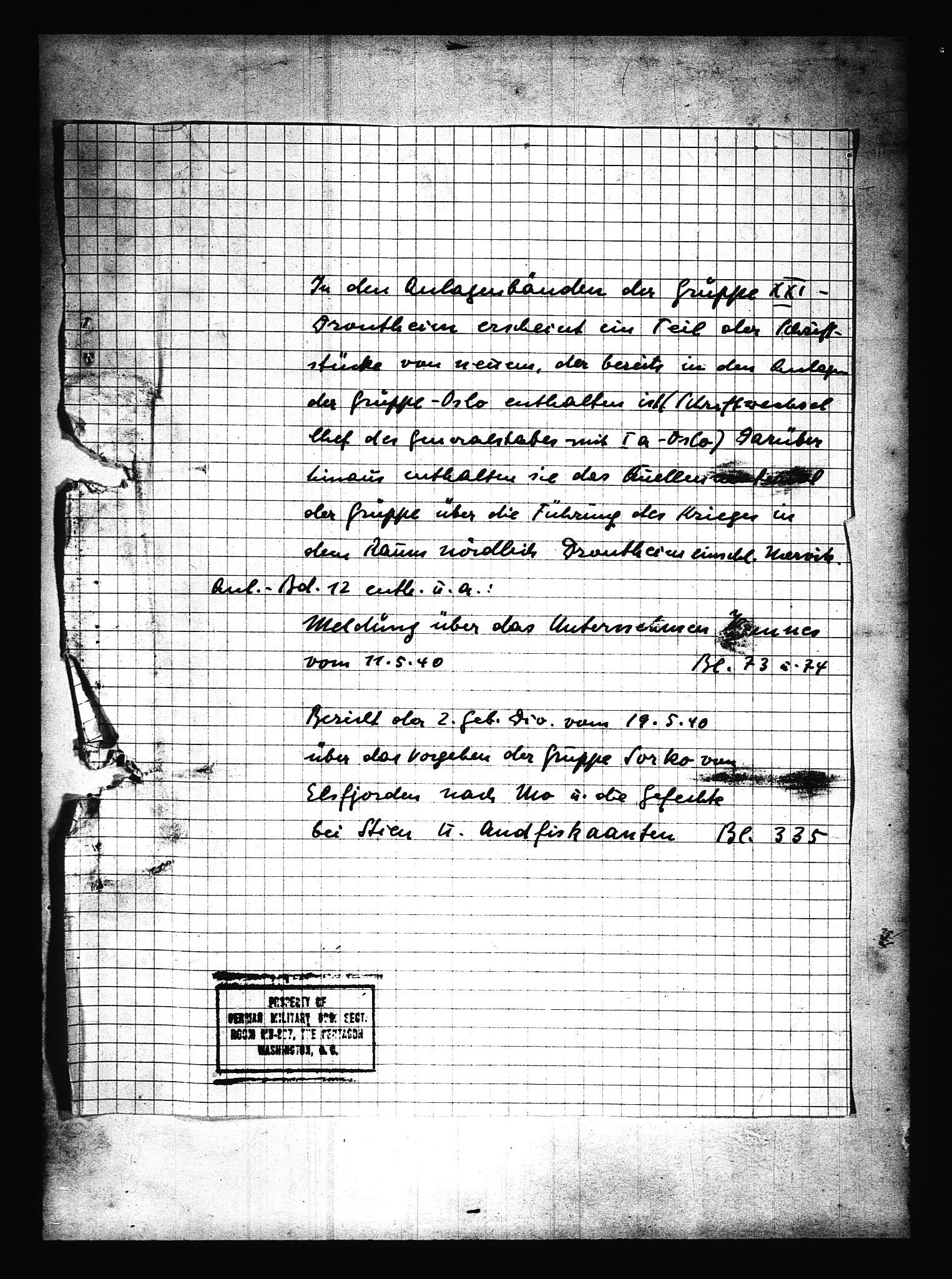 Documents Section, RA/RAFA-2200/V/L0079: Amerikansk mikrofilm "Captured German Documents".
Box No. 718.  FKA jnr. 601/1954., 1940, p. 602