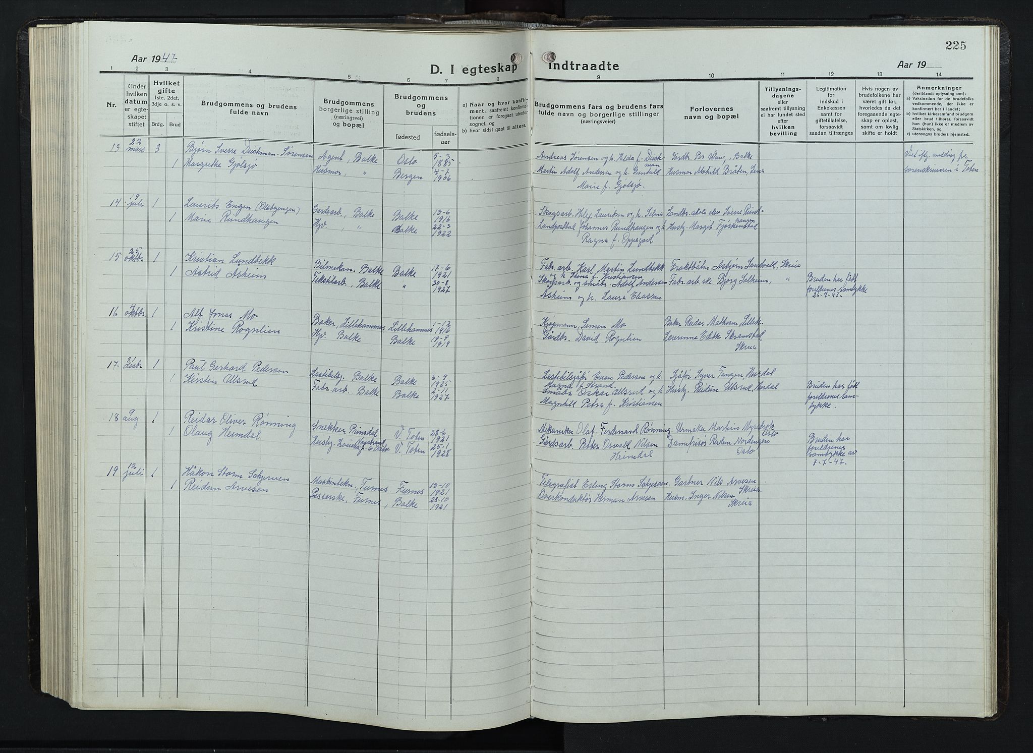 Balke prestekontor, SAH/PREST-106/H/Ha/Hab/L0001: Parish register (copy) no. 1, 1920-1955, p. 225