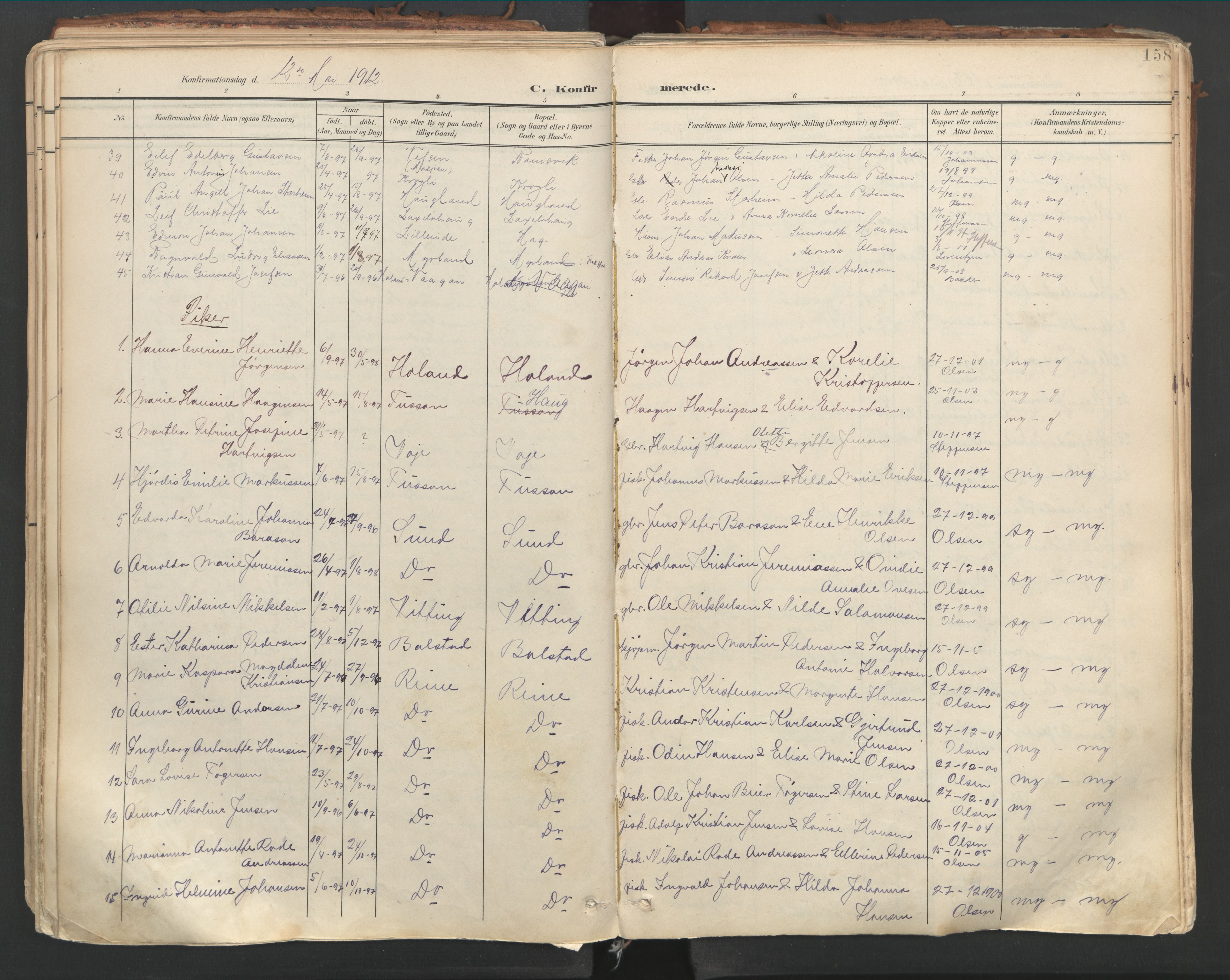 Ministerialprotokoller, klokkerbøker og fødselsregistre - Nordland, AV/SAT-A-1459/881/L1154: Parish register (official) no. 881A07, 1907-1918, p. 158