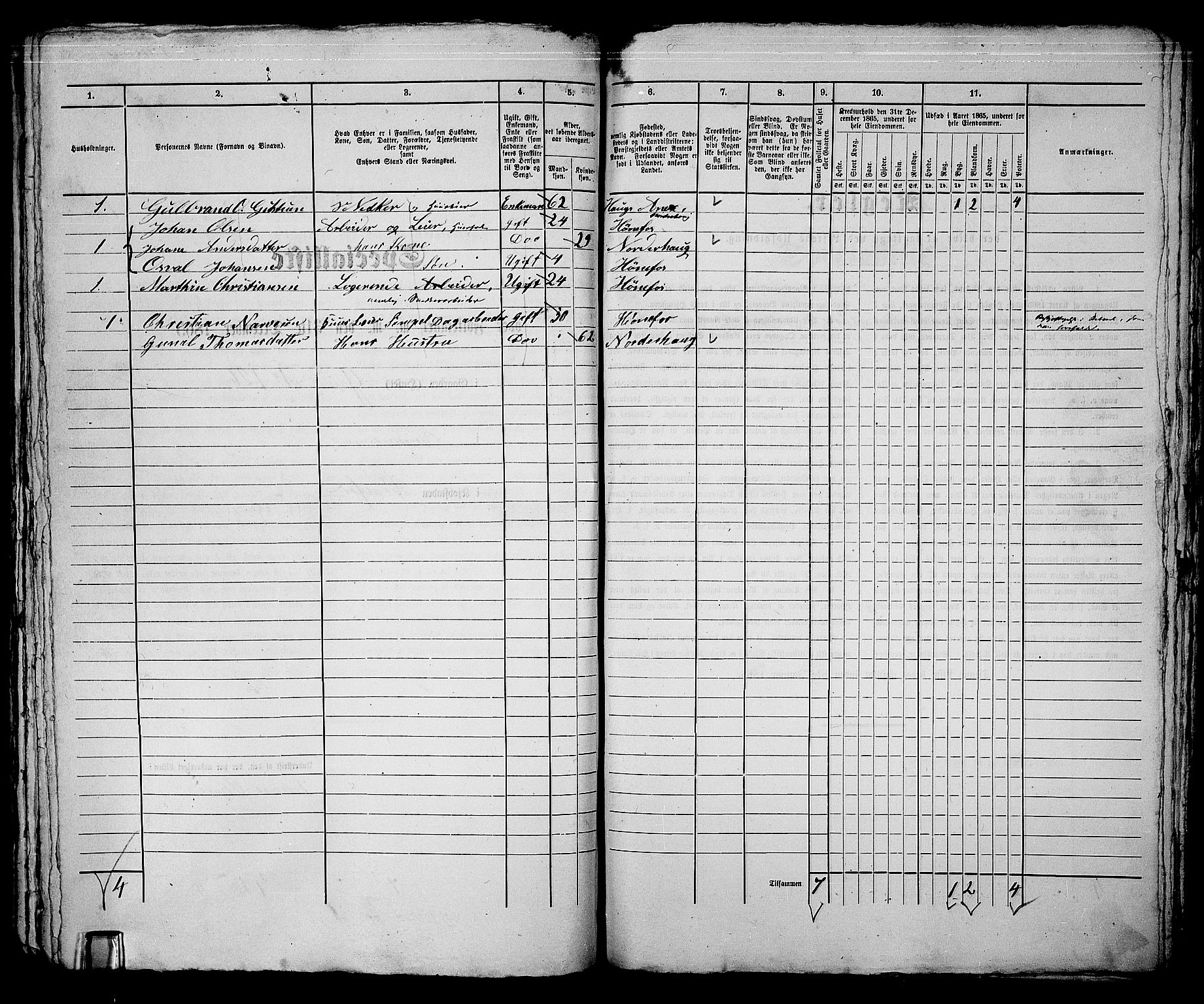 RA, 1865 census for Norderhov/Hønefoss, 1865, p. 291