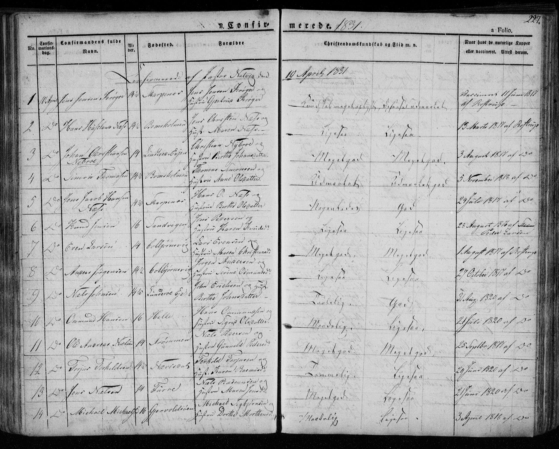 Øyestad sokneprestkontor, AV/SAK-1111-0049/F/Fa/L0013: Parish register (official) no. A 13, 1827-1842, p. 227