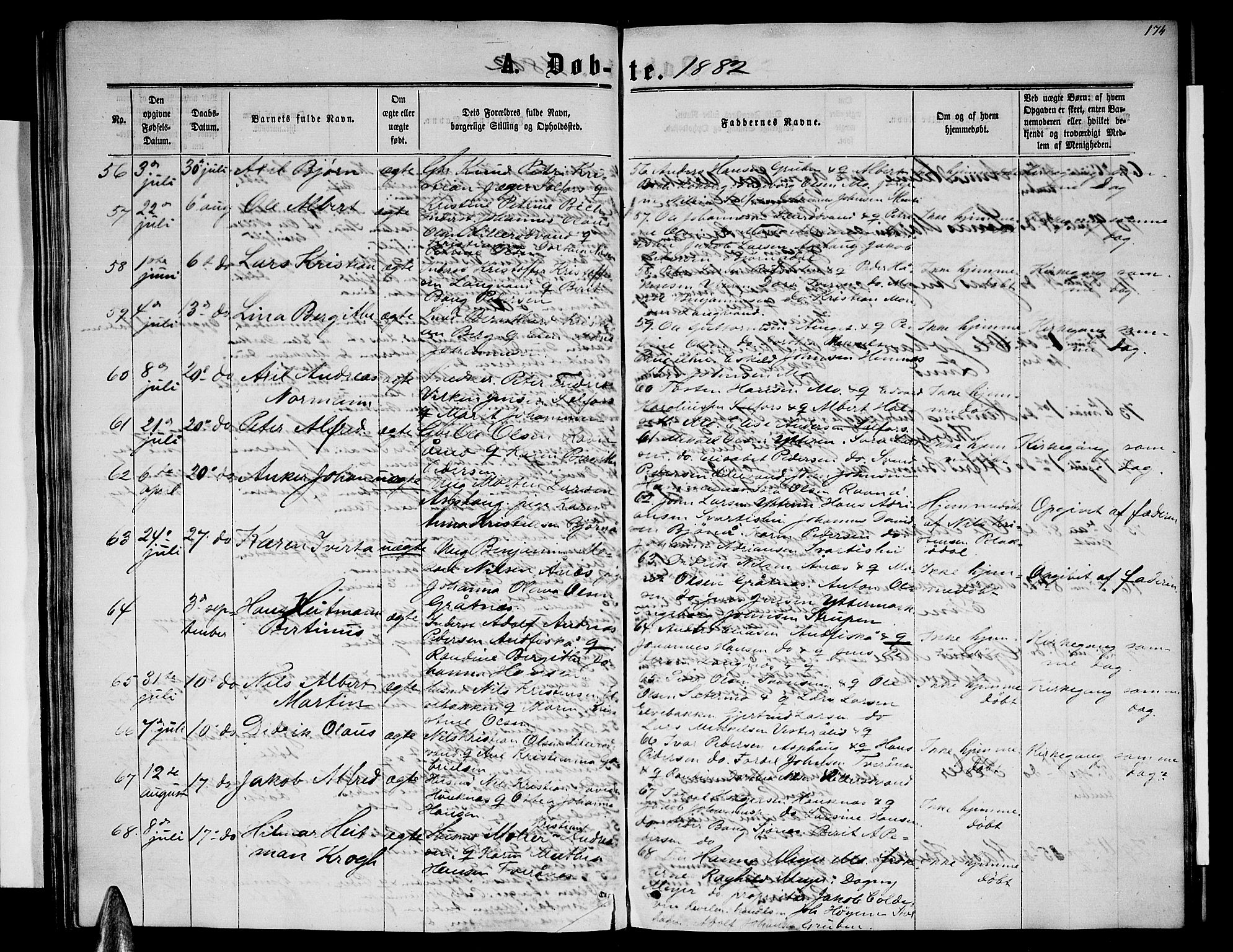 Ministerialprotokoller, klokkerbøker og fødselsregistre - Nordland, AV/SAT-A-1459/827/L0415: Parish register (copy) no. 827C04, 1864-1886, p. 174