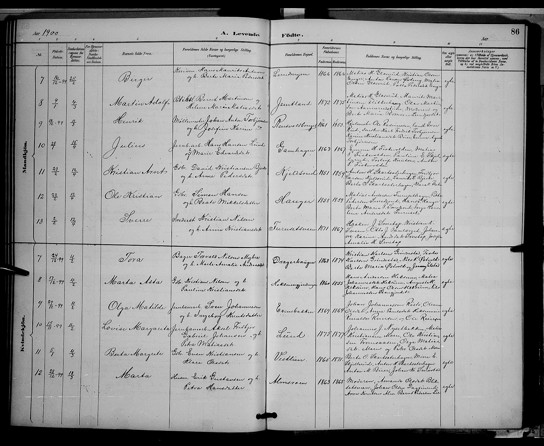 Vestre Toten prestekontor, SAH/PREST-108/H/Ha/Hab/L0009: Parish register (copy) no. 9, 1888-1900, p. 86