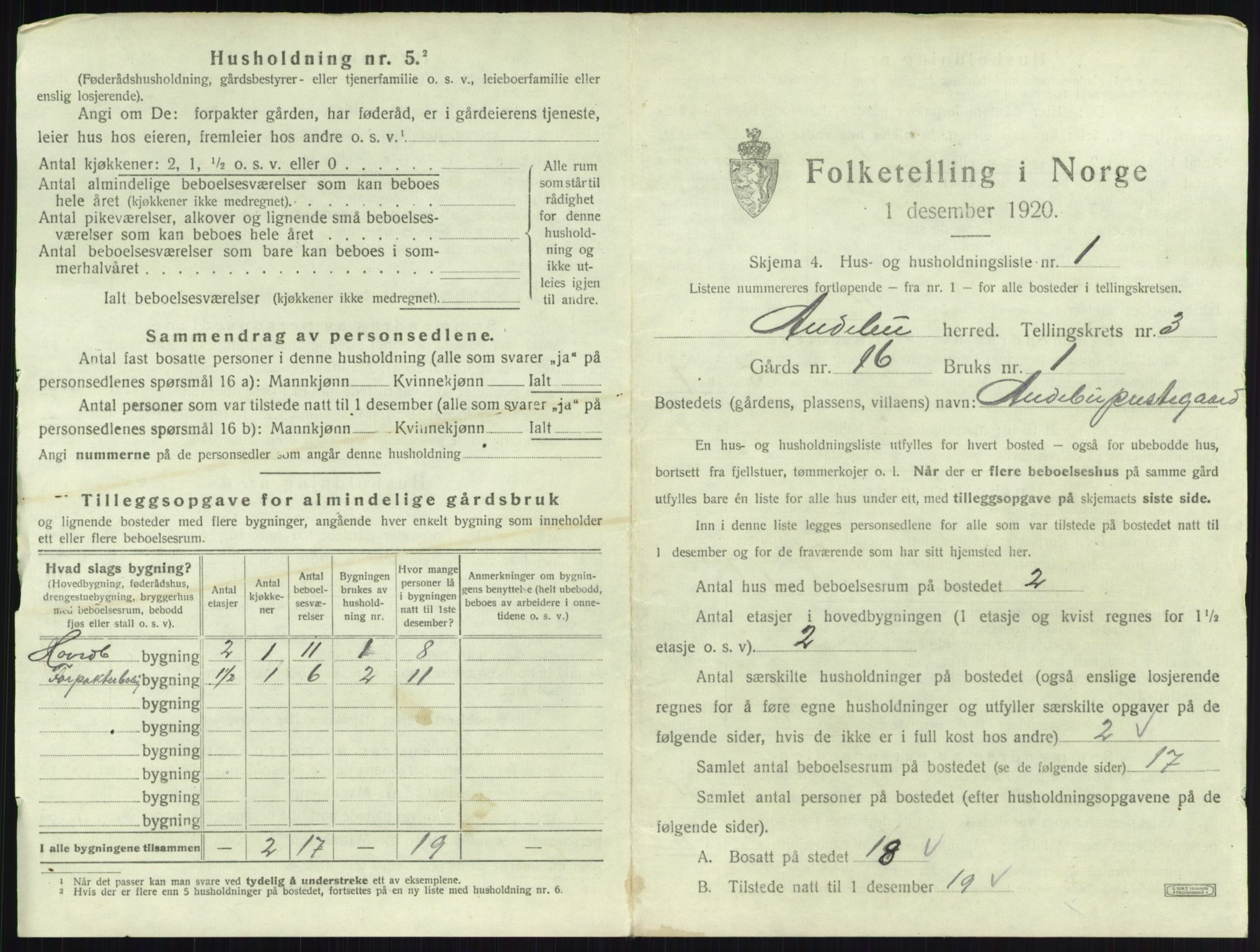 SAKO, 1920 census for Andebu, 1920, p. 181