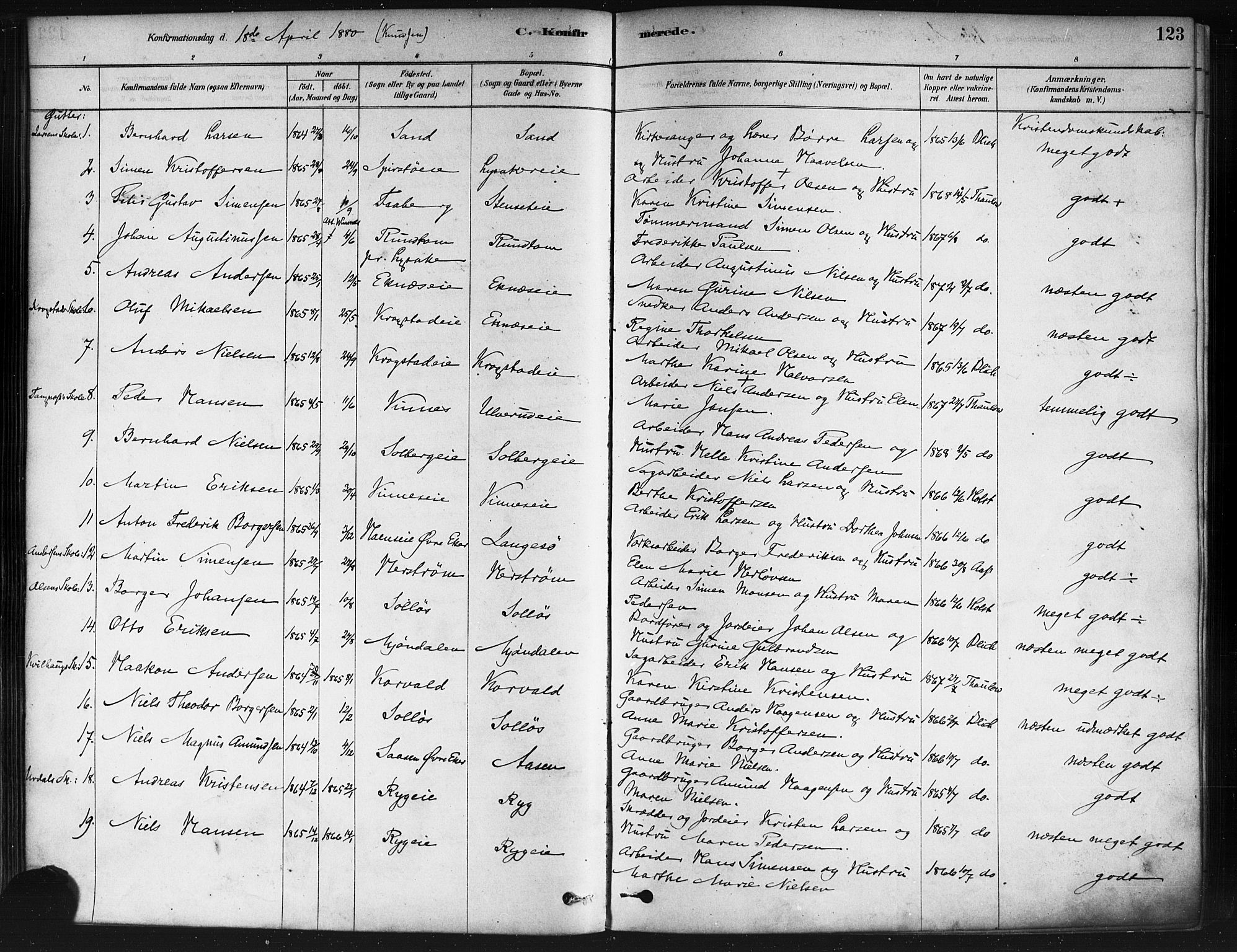Nedre Eiker kirkebøker, SAKO/A-612/F/Fa/L0002: Parish register (official) no. 2, 1878-1885, p. 123