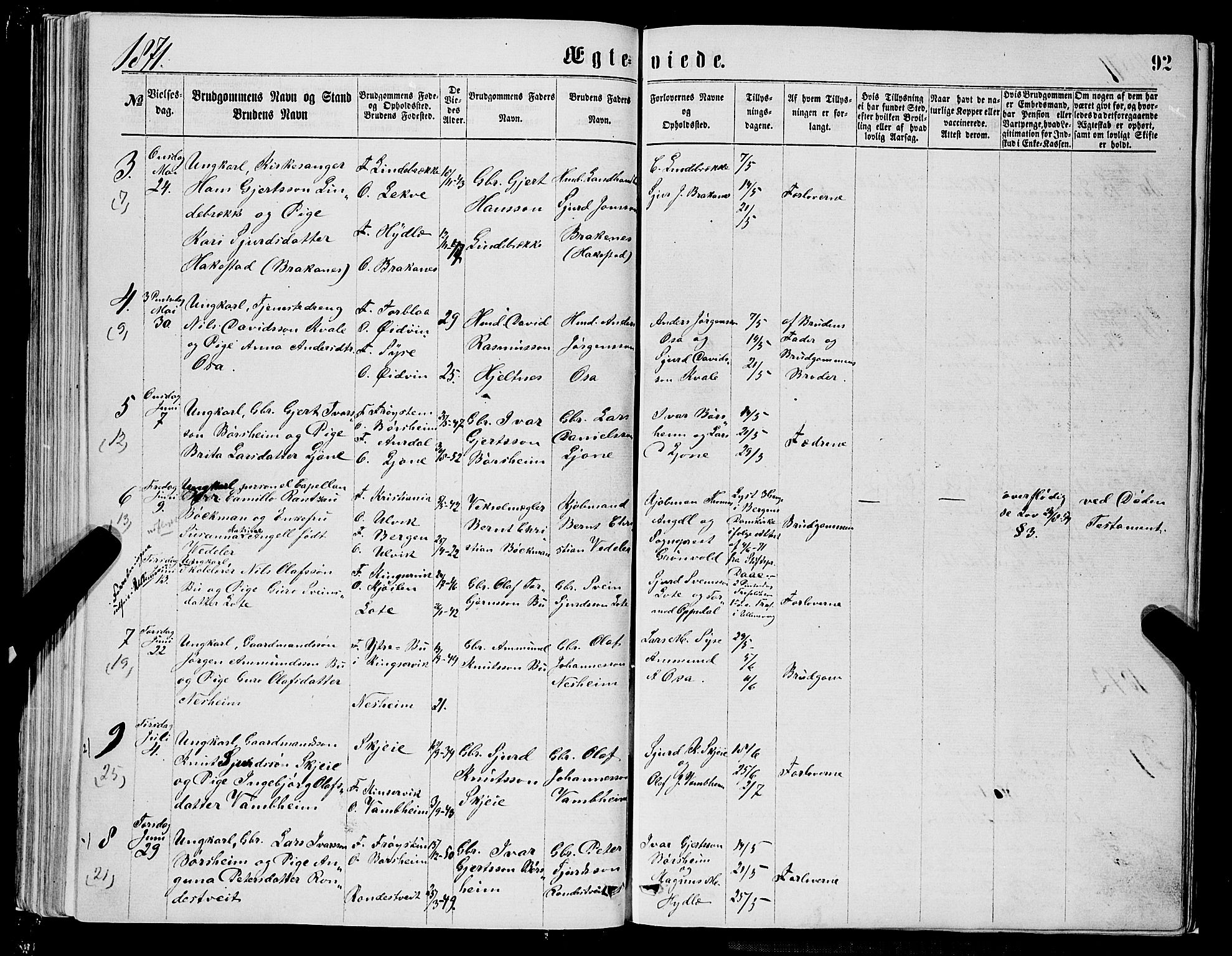 Ulvik sokneprestembete, SAB/A-78801/H/Hab: Parish register (copy) no. A 2, 1869-1882, p. 92