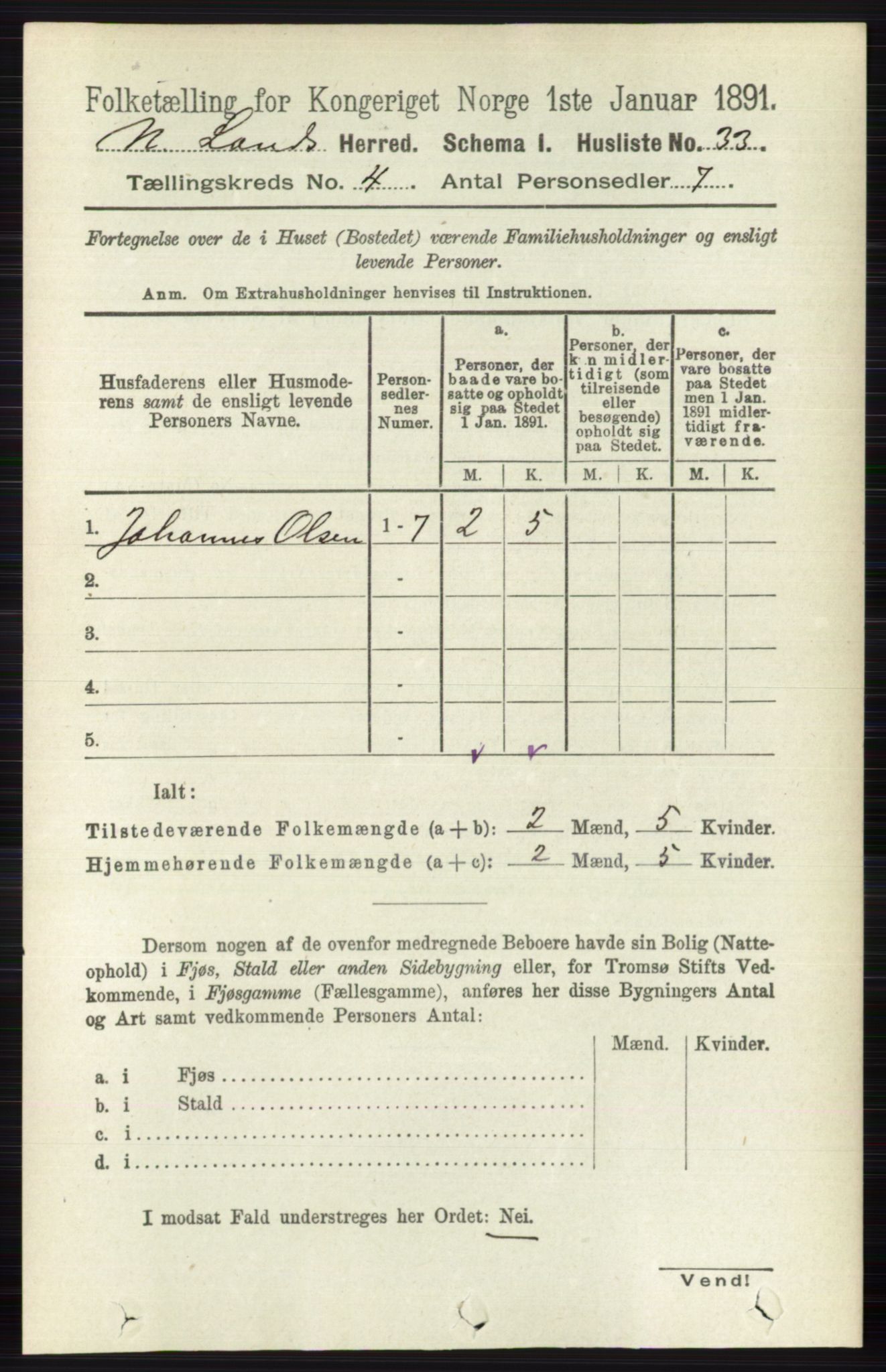 RA, 1891 census for 0538 Nordre Land, 1891, p. 1338