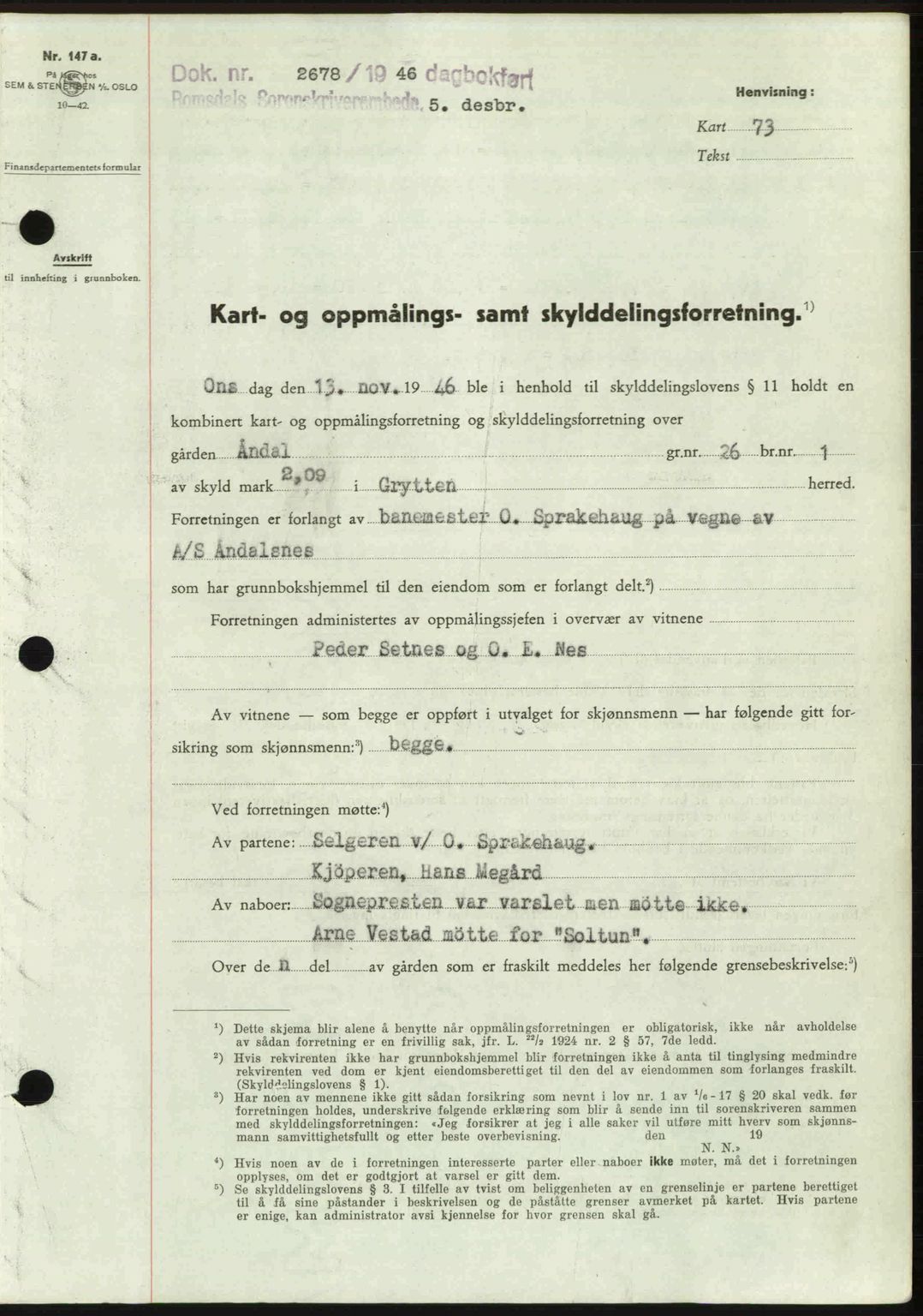 Romsdal sorenskriveri, AV/SAT-A-4149/1/2/2C: Mortgage book no. A21, 1946-1946, Diary no: : 2678/1946