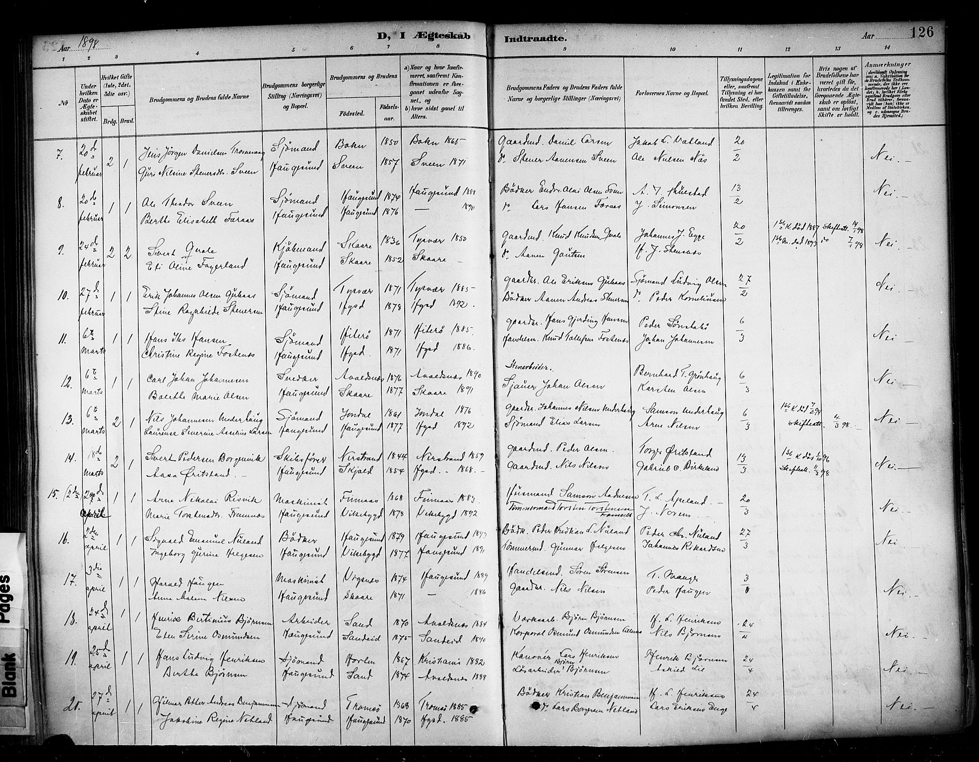 Haugesund sokneprestkontor, AV/SAST-A -101863/H/Ha/Haa/L0005: Parish register (official) no. A 5, 1891-1903, p. 126