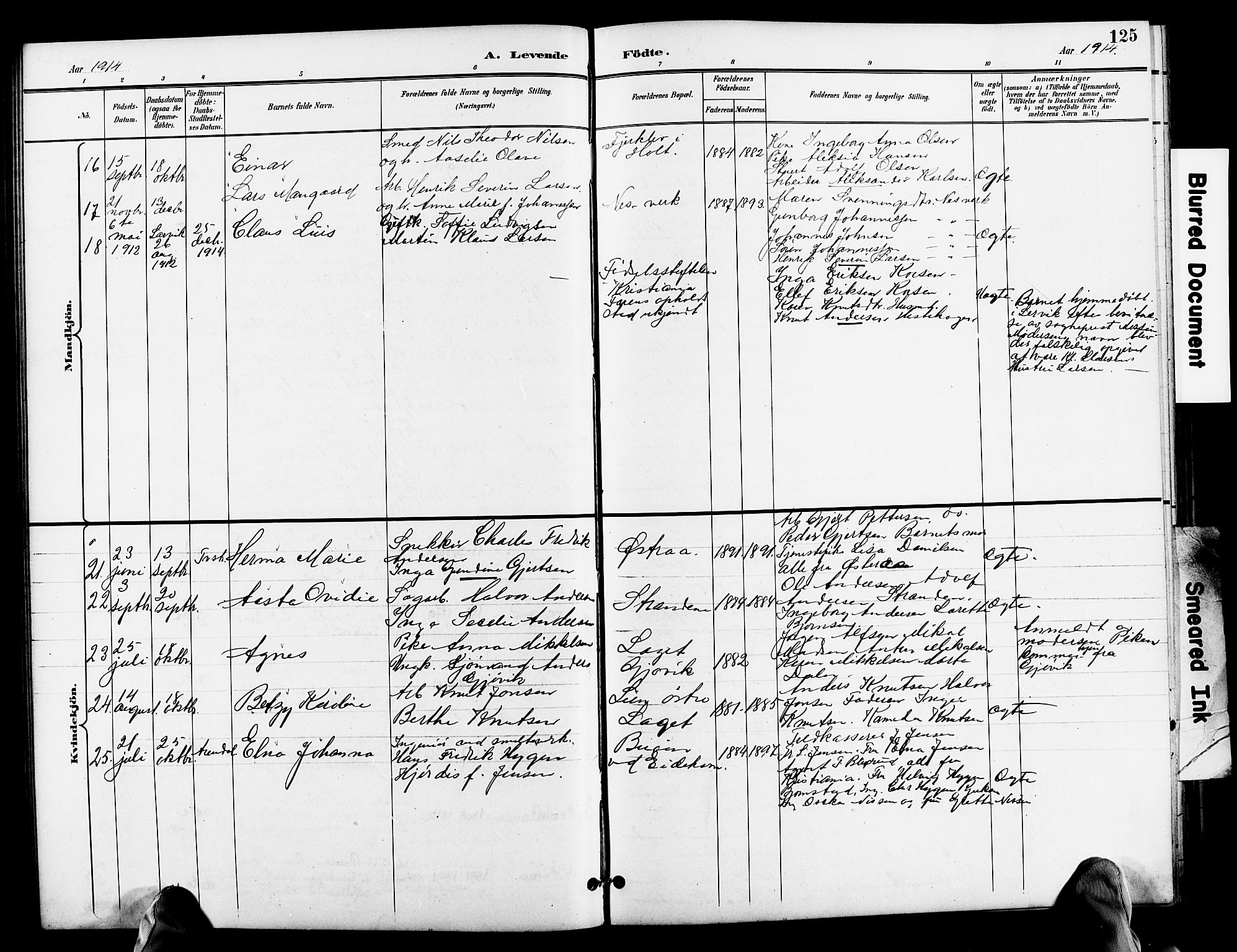 Holt sokneprestkontor, SAK/1111-0021/F/Fb/L0011: Parish register (copy) no. B 11, 1897-1921, p. 125