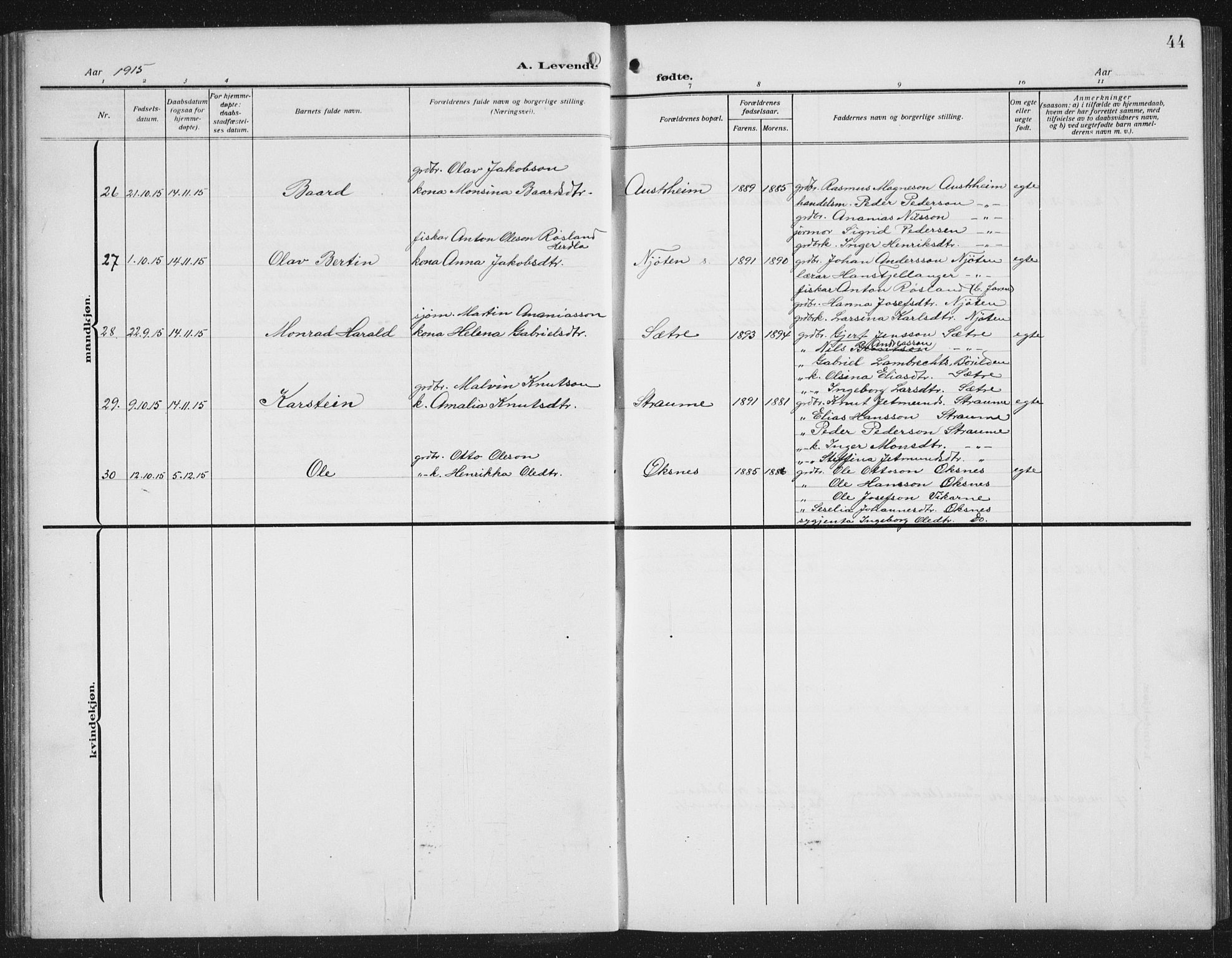 Lindås Sokneprestembete, SAB/A-76701/H/Hab: Parish register (copy) no. C 5, 1910-1927, p. 44