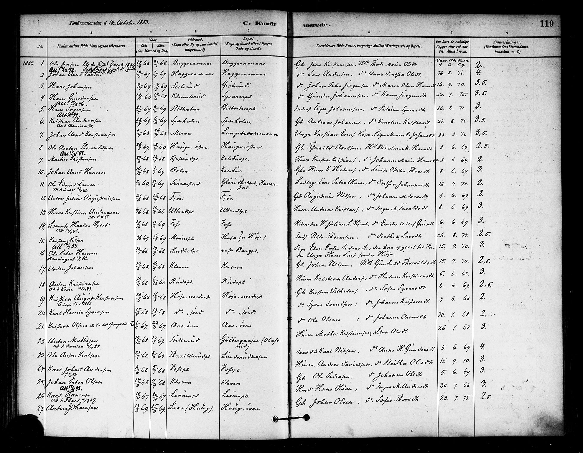 Eidsberg prestekontor Kirkebøker, SAO/A-10905/F/Fa/L0012: Parish register (official) no. I 12, 1879-1901, p. 119