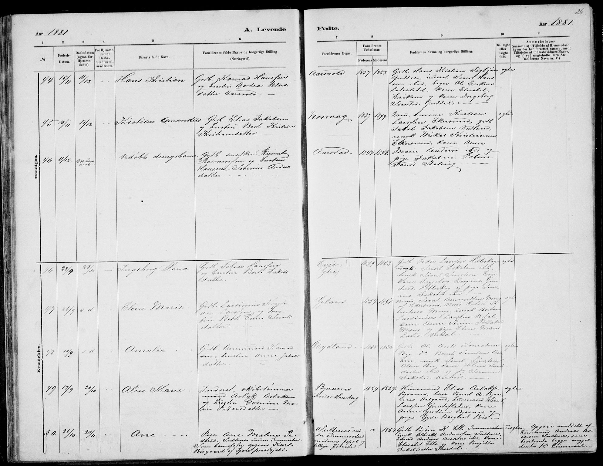 Sokndal sokneprestkontor, AV/SAST-A-101808: Parish register (copy) no. B 4, 1880-1891, p. 26