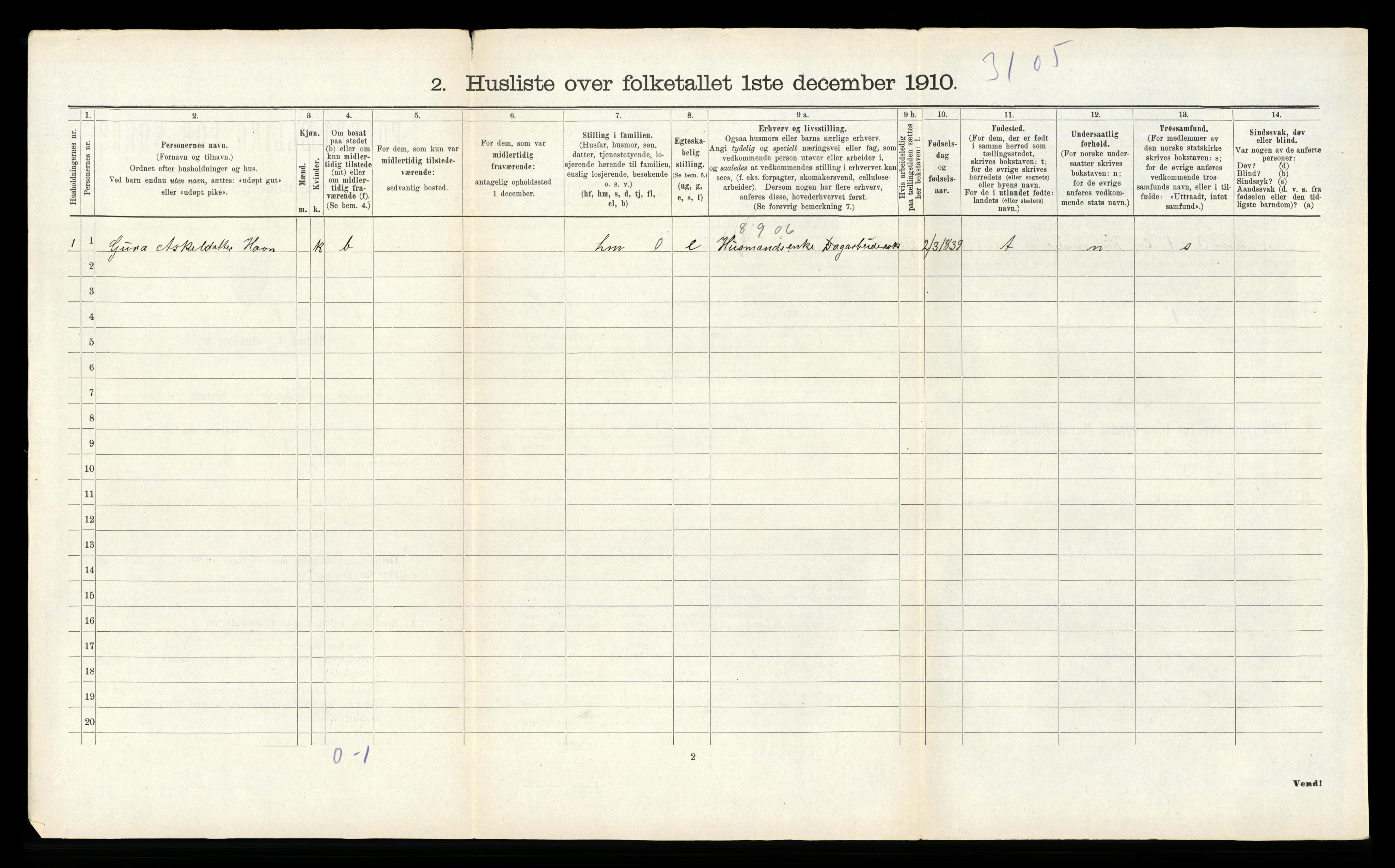 RA, 1910 census for Sauda, 1910, p. 599