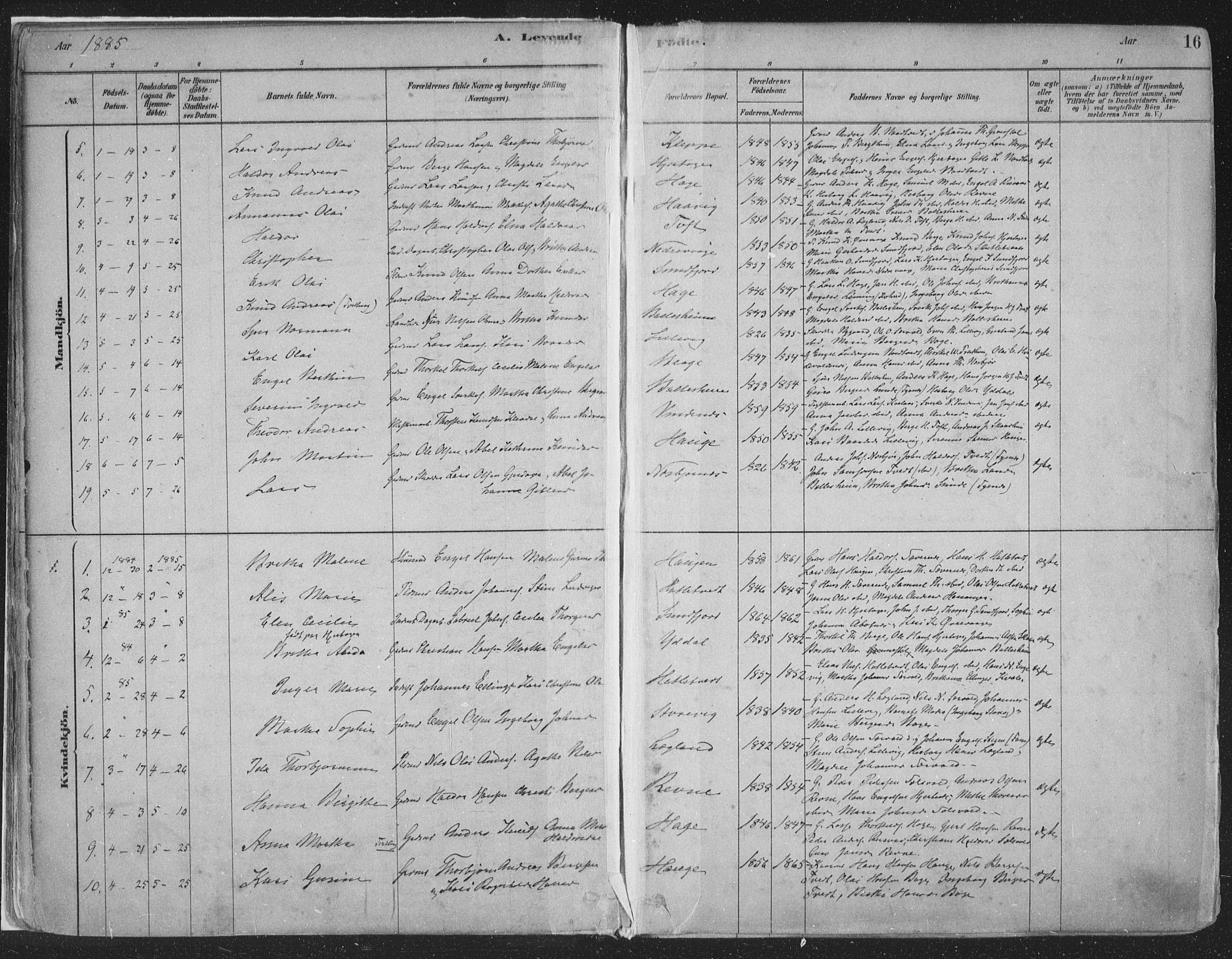 Fusa sokneprestembete, SAB/A-75401/H/Haa: Parish register (official) no. D 1, 1880-1938, p. 16