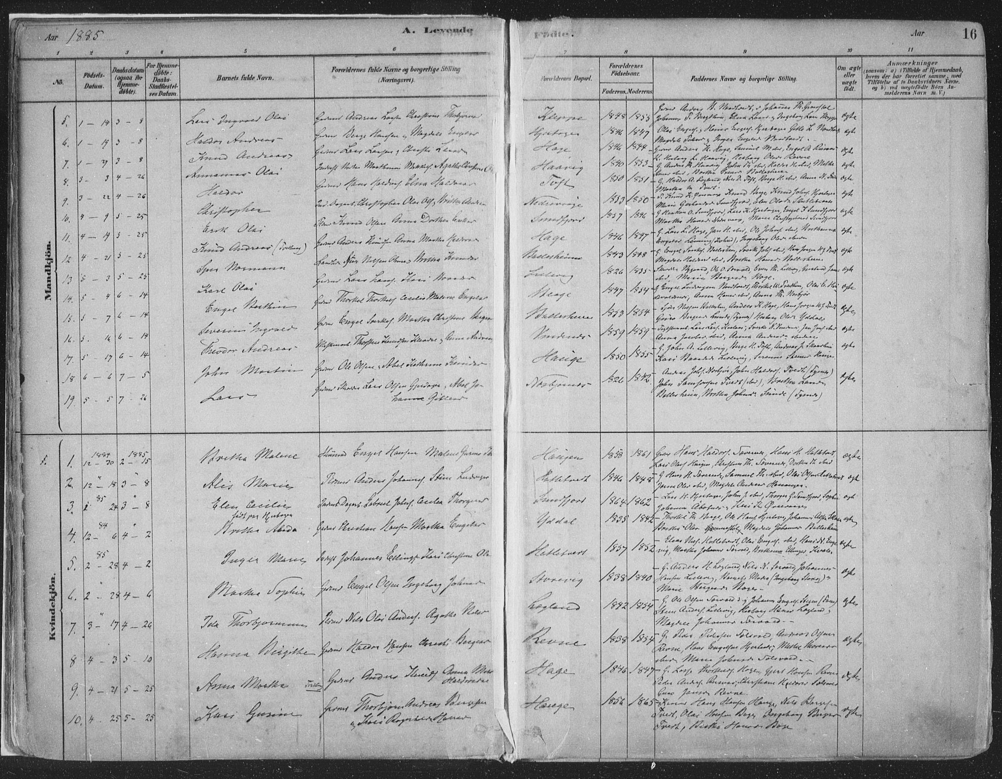 Fusa sokneprestembete, AV/SAB-A-75401/H/Haa: Parish register (official) no. D 1, 1880-1938, p. 16