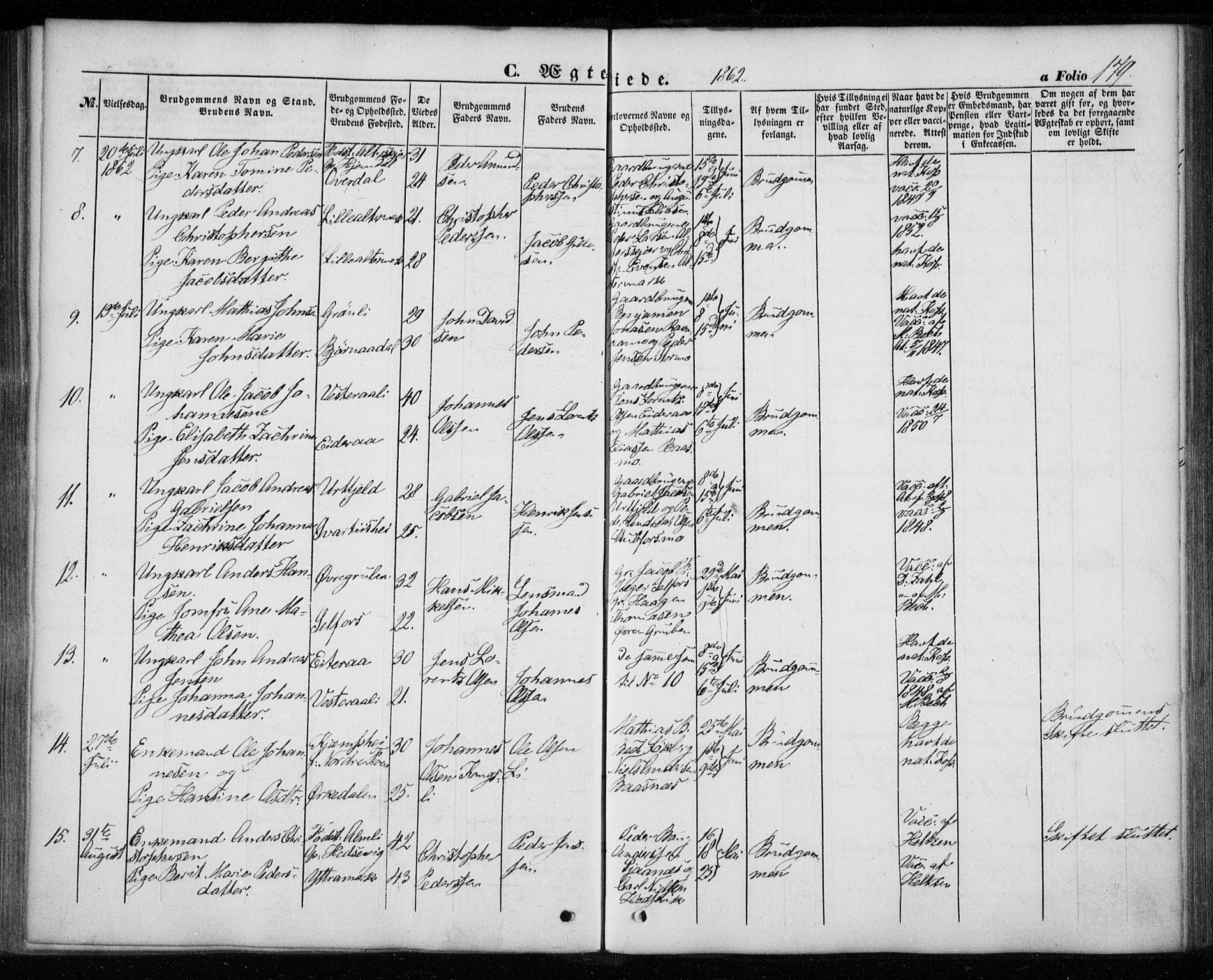 Ministerialprotokoller, klokkerbøker og fødselsregistre - Nordland, SAT/A-1459/827/L0392: Parish register (official) no. 827A04, 1853-1866, p. 179
