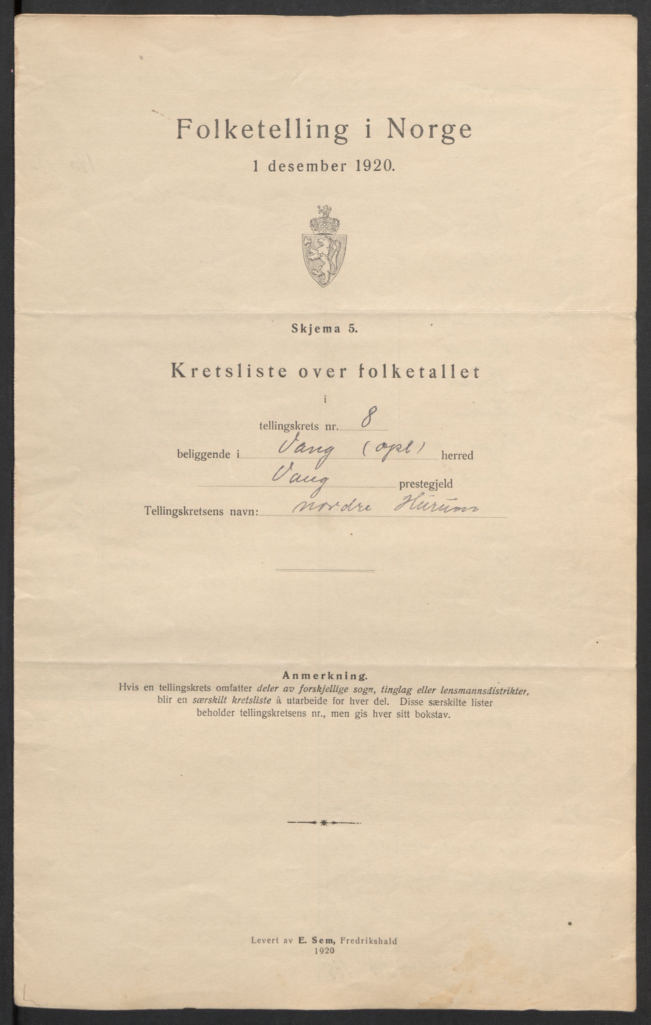 SAH, 1920 census for Vang (Oppland), 1920, p. 27