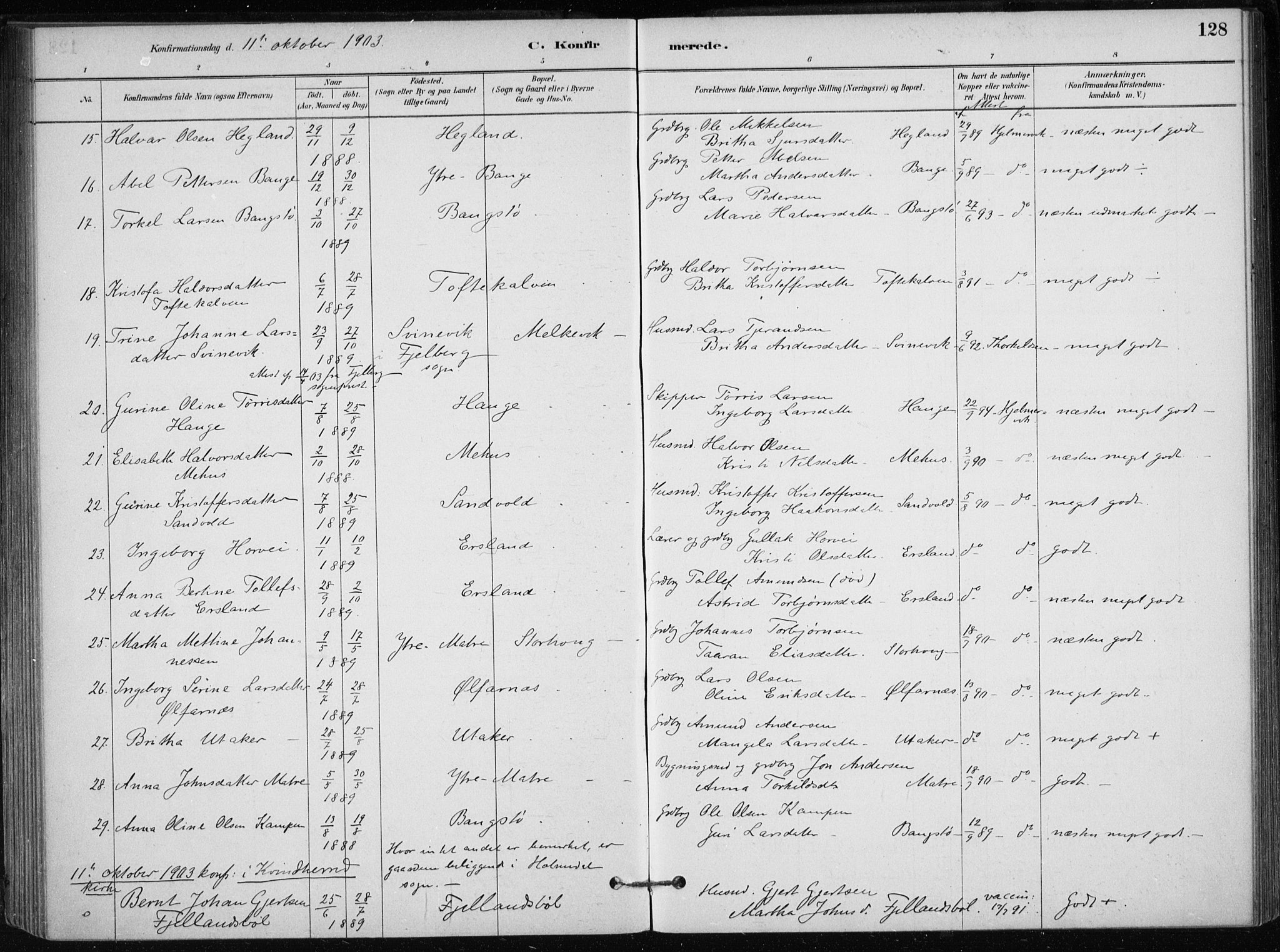 Skånevik sokneprestembete, SAB/A-77801/H/Haa: Parish register (official) no. C  1, 1879-1917, p. 128