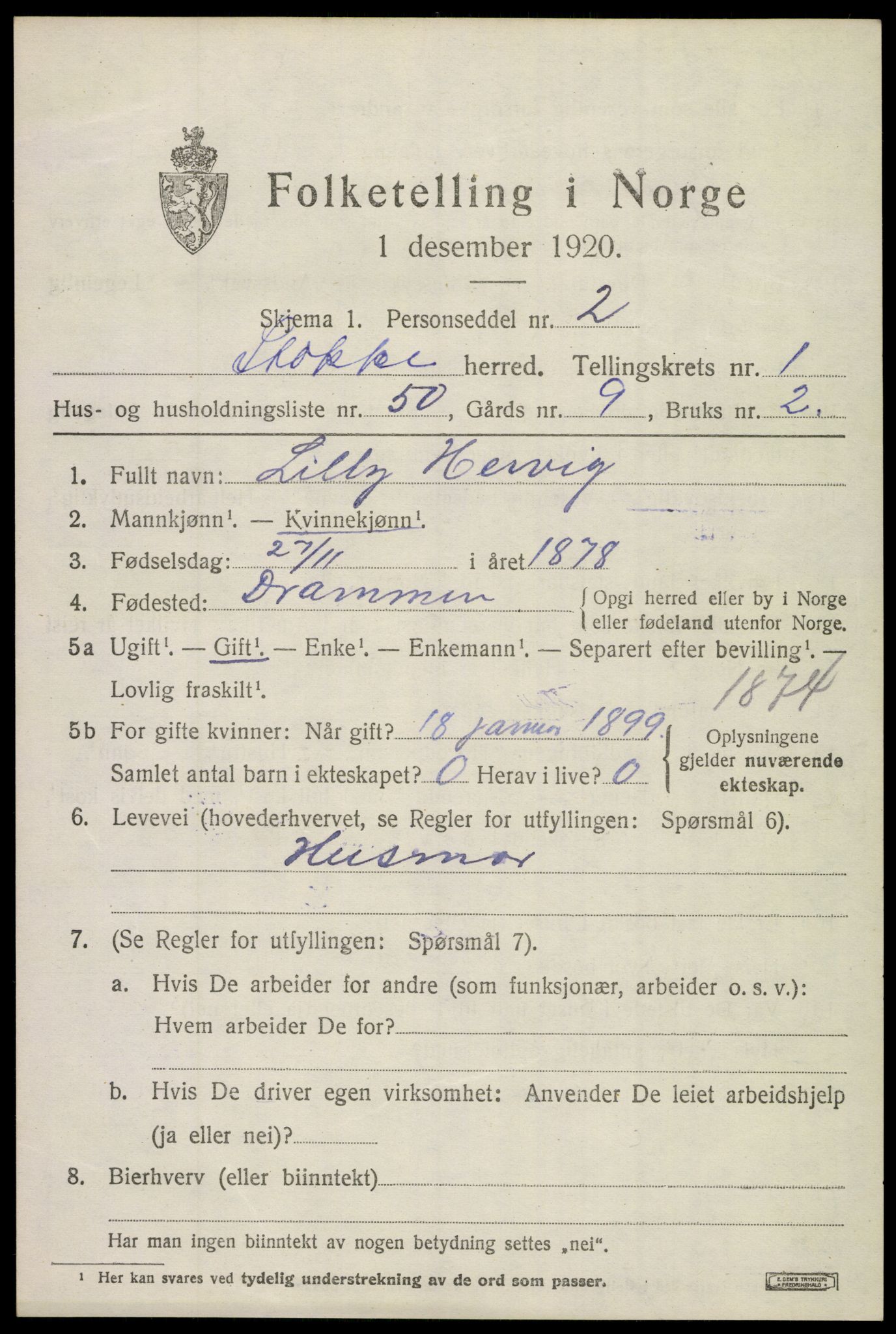 SAKO, 1920 census for Stokke, 1920, p. 2426