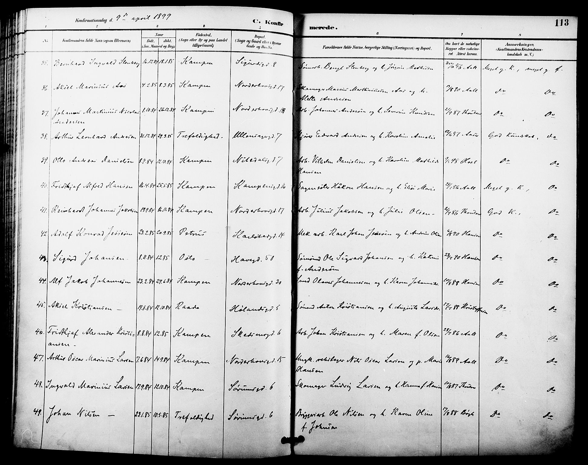 Kampen prestekontor Kirkebøker, AV/SAO-A-10853/F/Fa/L0008: Parish register (official) no. I 8, 1892-1902, p. 113