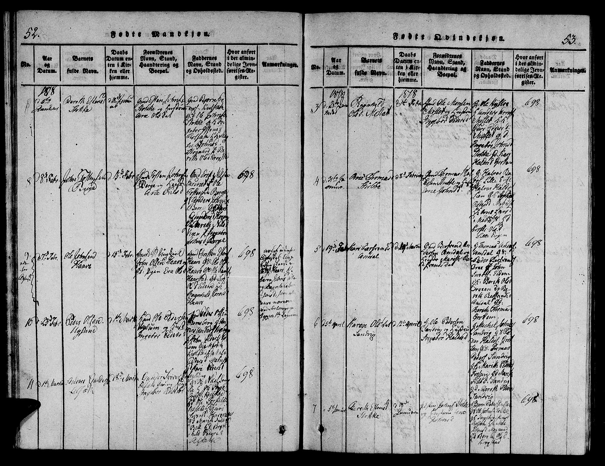 Ministerialprotokoller, klokkerbøker og fødselsregistre - Sør-Trøndelag, SAT/A-1456/695/L1141: Parish register (official) no. 695A04 /1, 1816-1824, p. 52-53