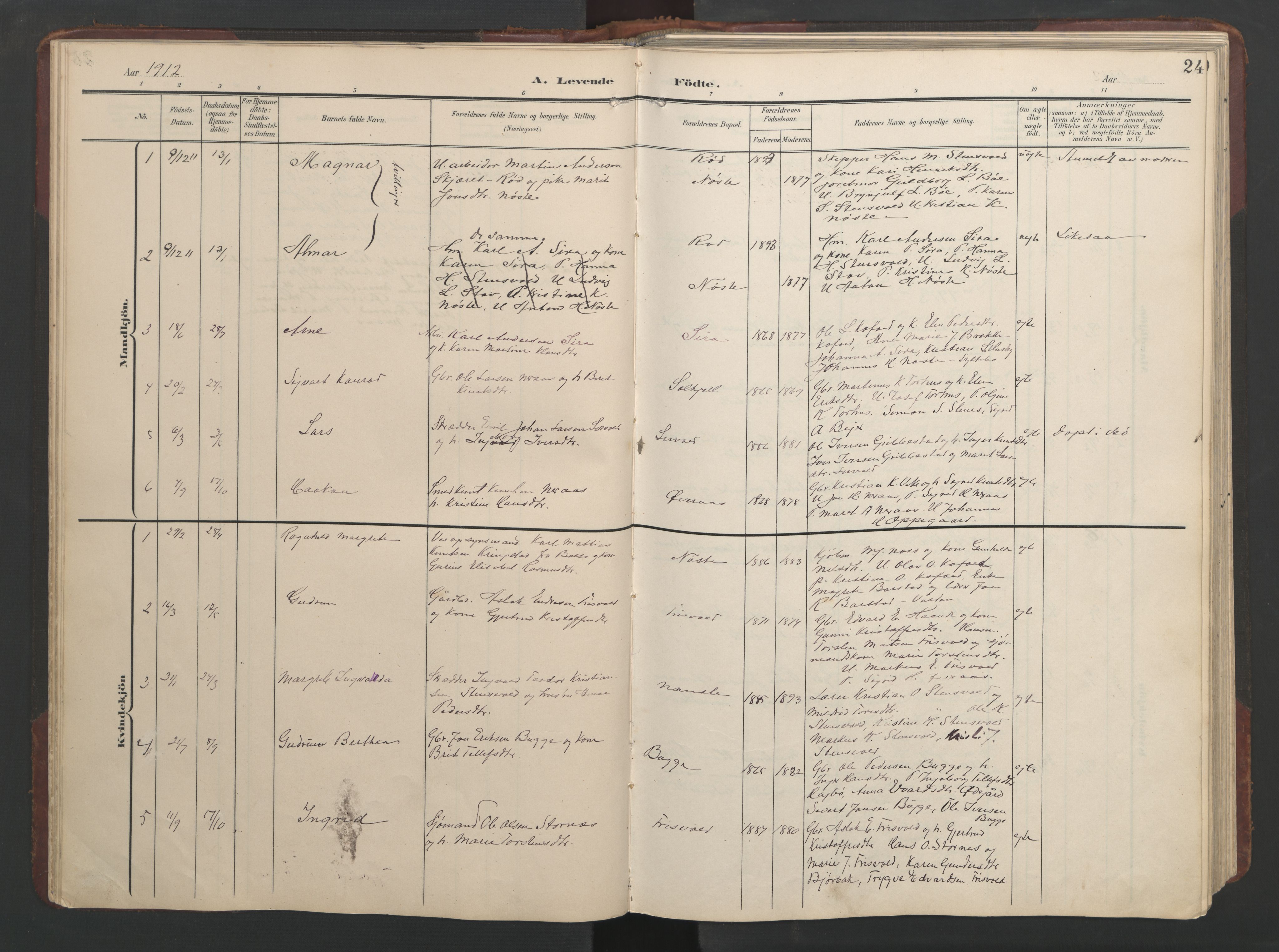 Ministerialprotokoller, klokkerbøker og fødselsregistre - Møre og Romsdal, AV/SAT-A-1454/552/L0639: Parish register (copy) no. 552C02, 1903-1960, p. 24