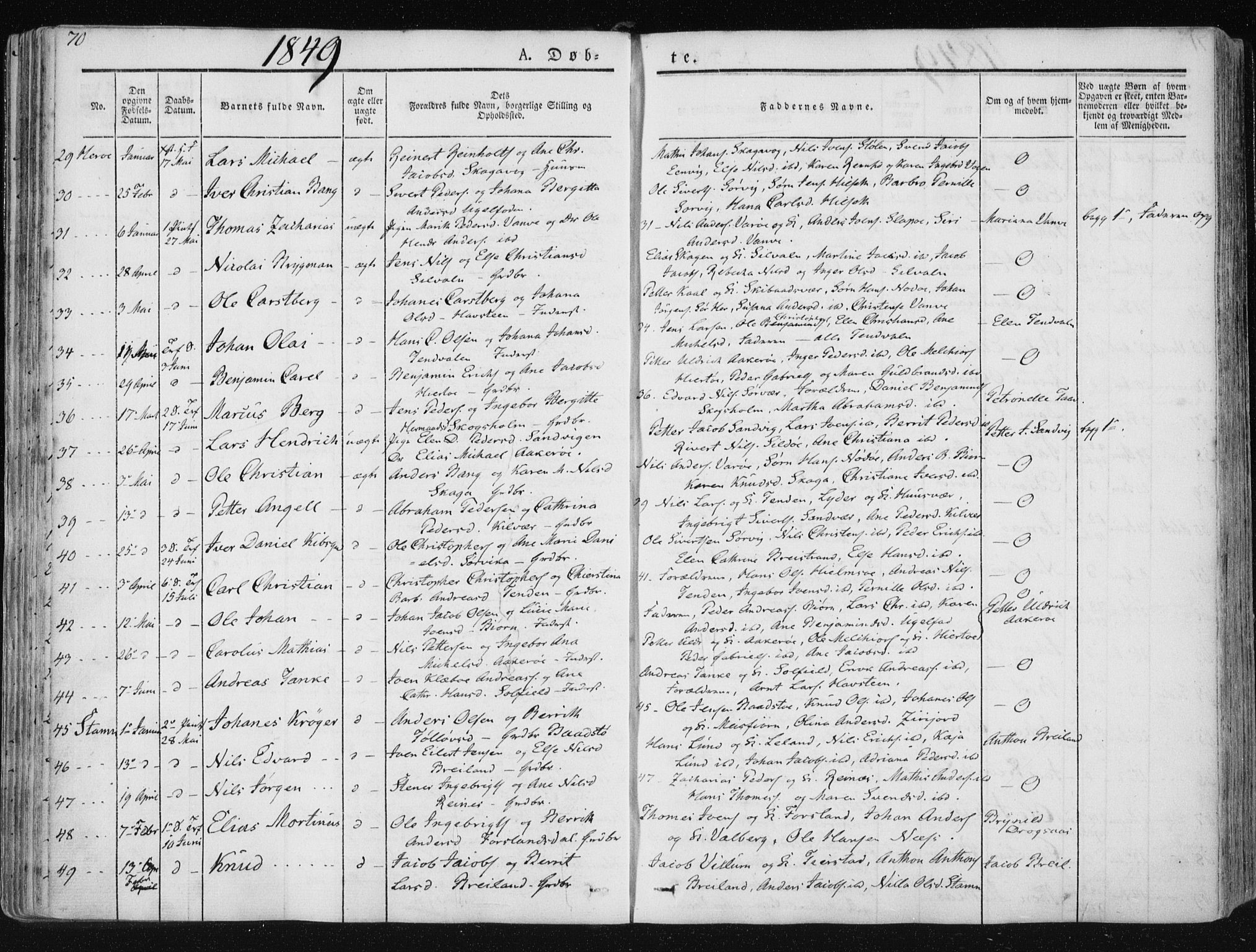 Ministerialprotokoller, klokkerbøker og fødselsregistre - Nordland, SAT/A-1459/830/L0446: Parish register (official) no. 830A10, 1831-1865, p. 70