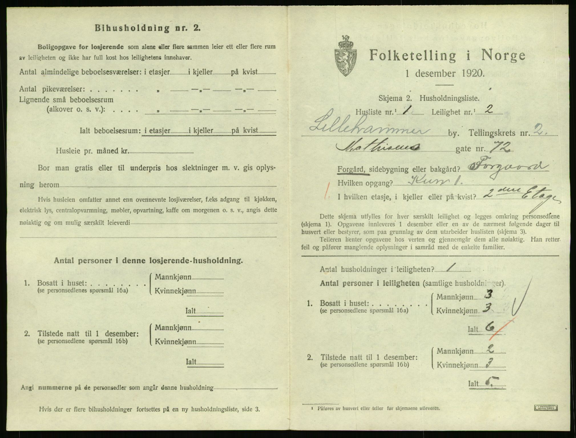 SAH, 1920 census for Lillehammer, 1920, p. 1520