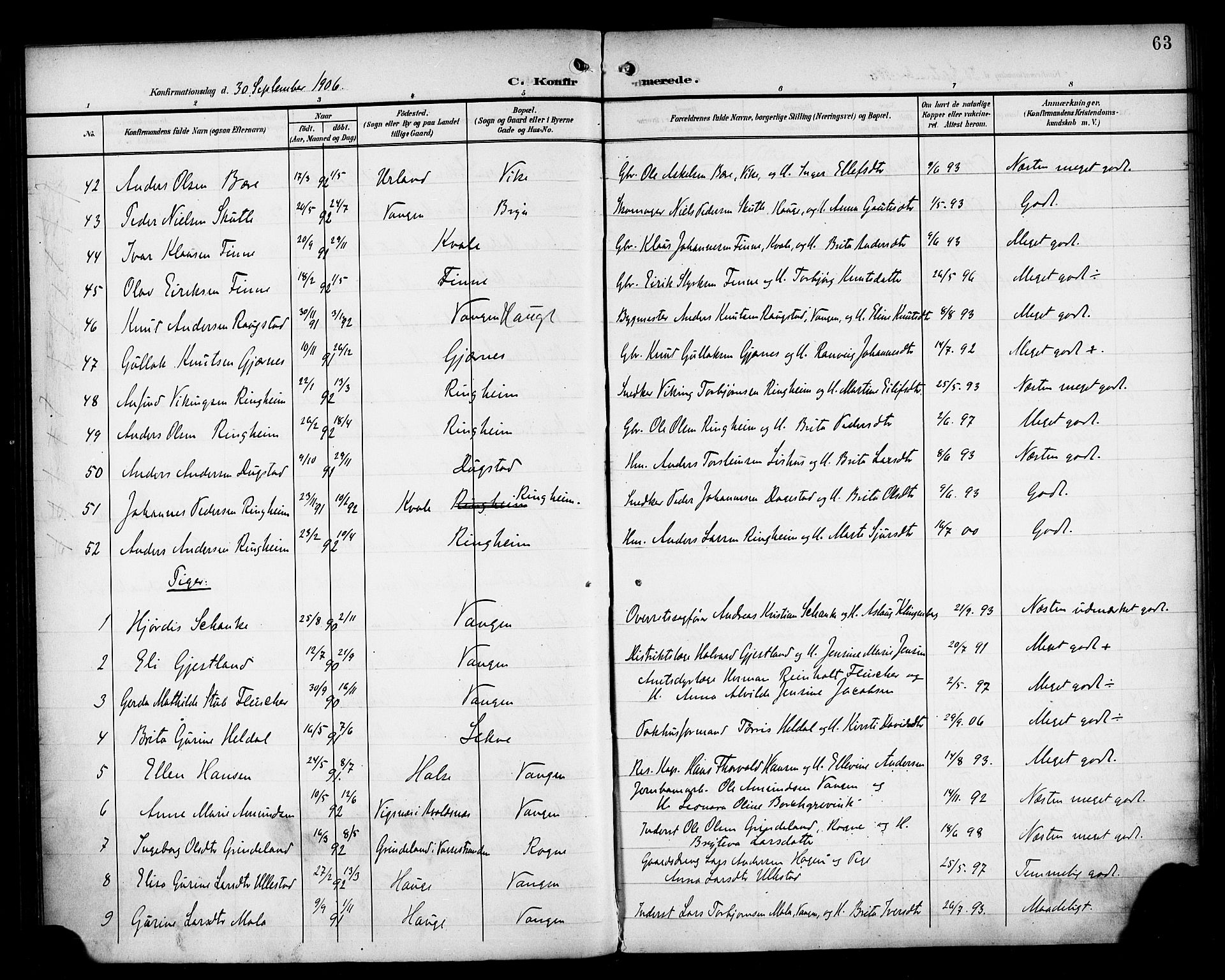 Voss sokneprestembete, AV/SAB-A-79001/H/Haa: Parish register (official) no. B 2, 1899-1922, p. 63