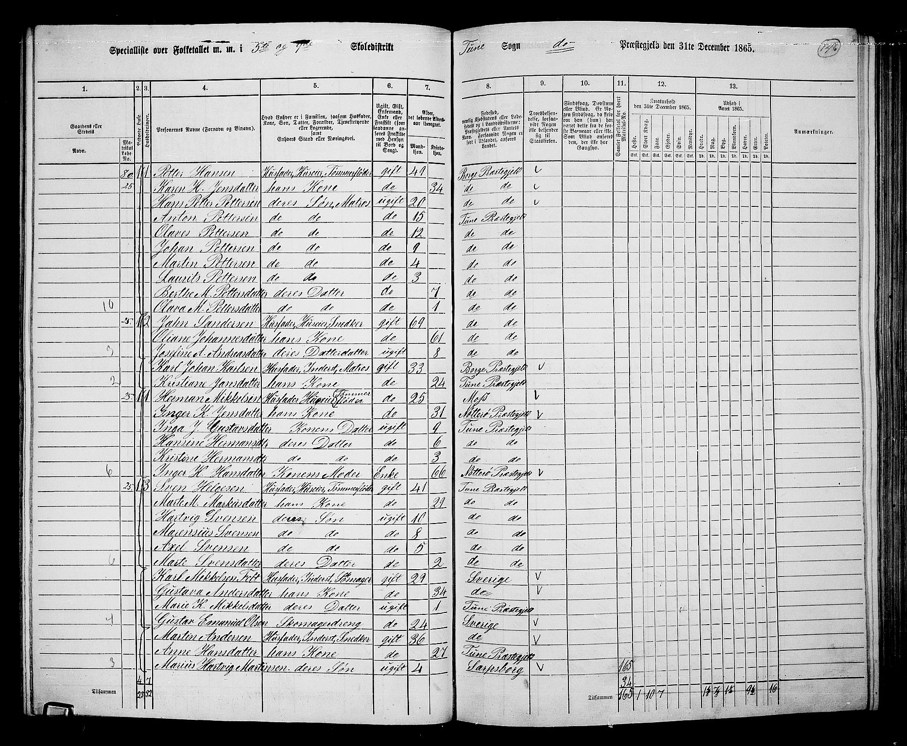 RA, 1865 census for Tune, 1865, p. 136