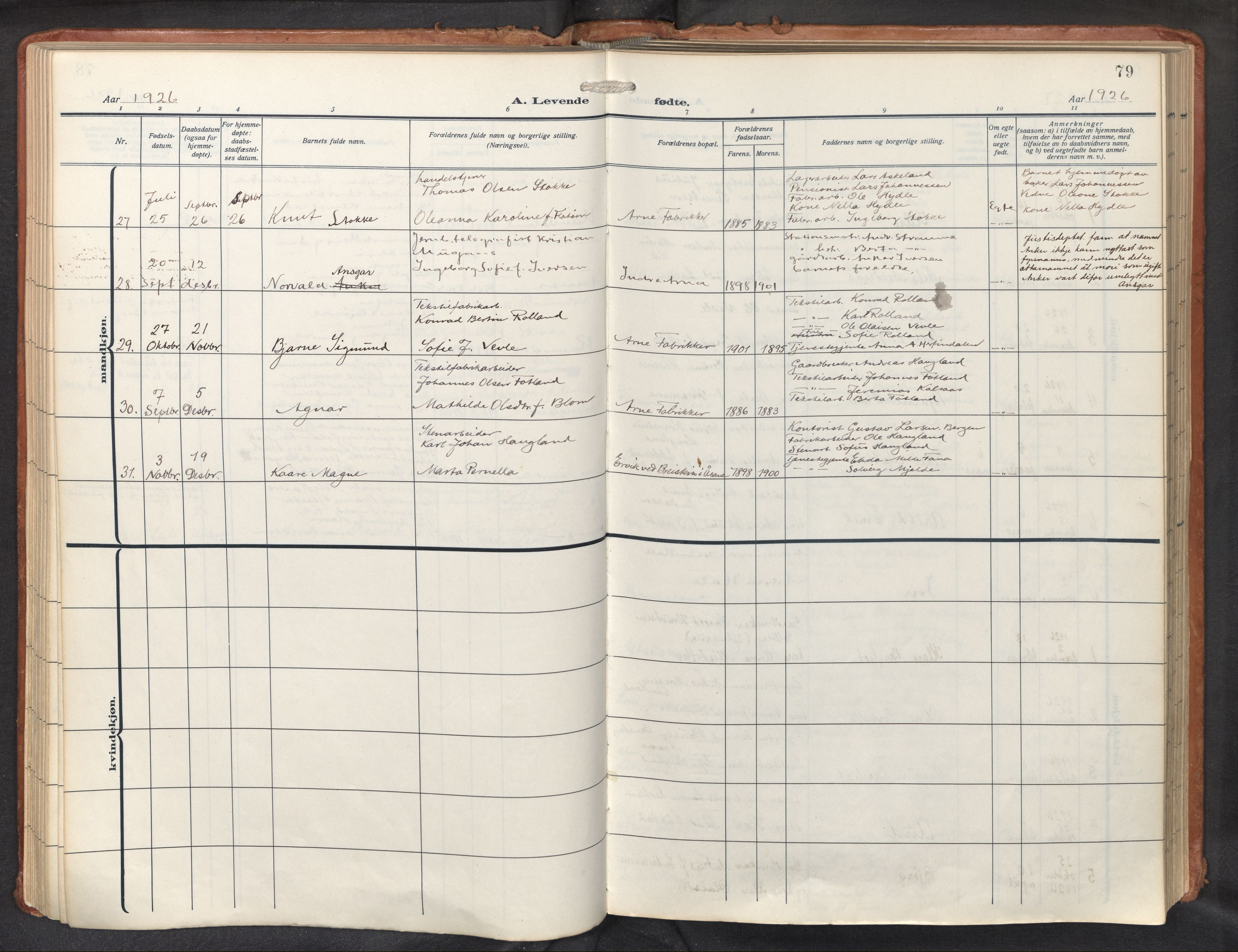 Haus sokneprestembete, AV/SAB-A-75601/H/Haa: Parish register (official) no. D 3, 1912-1927, p. 79