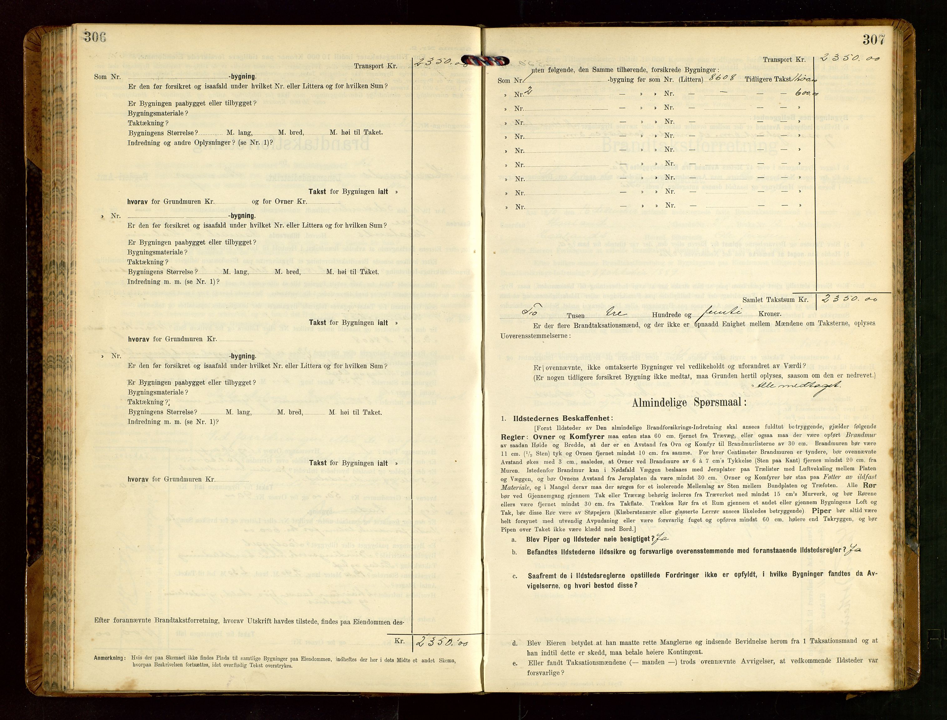 Håland lensmannskontor, AV/SAST-A-100100/Gob/L0004: Branntakstprotokoll - skjematakst. Register i boken., 1913-1915, p. 306-307