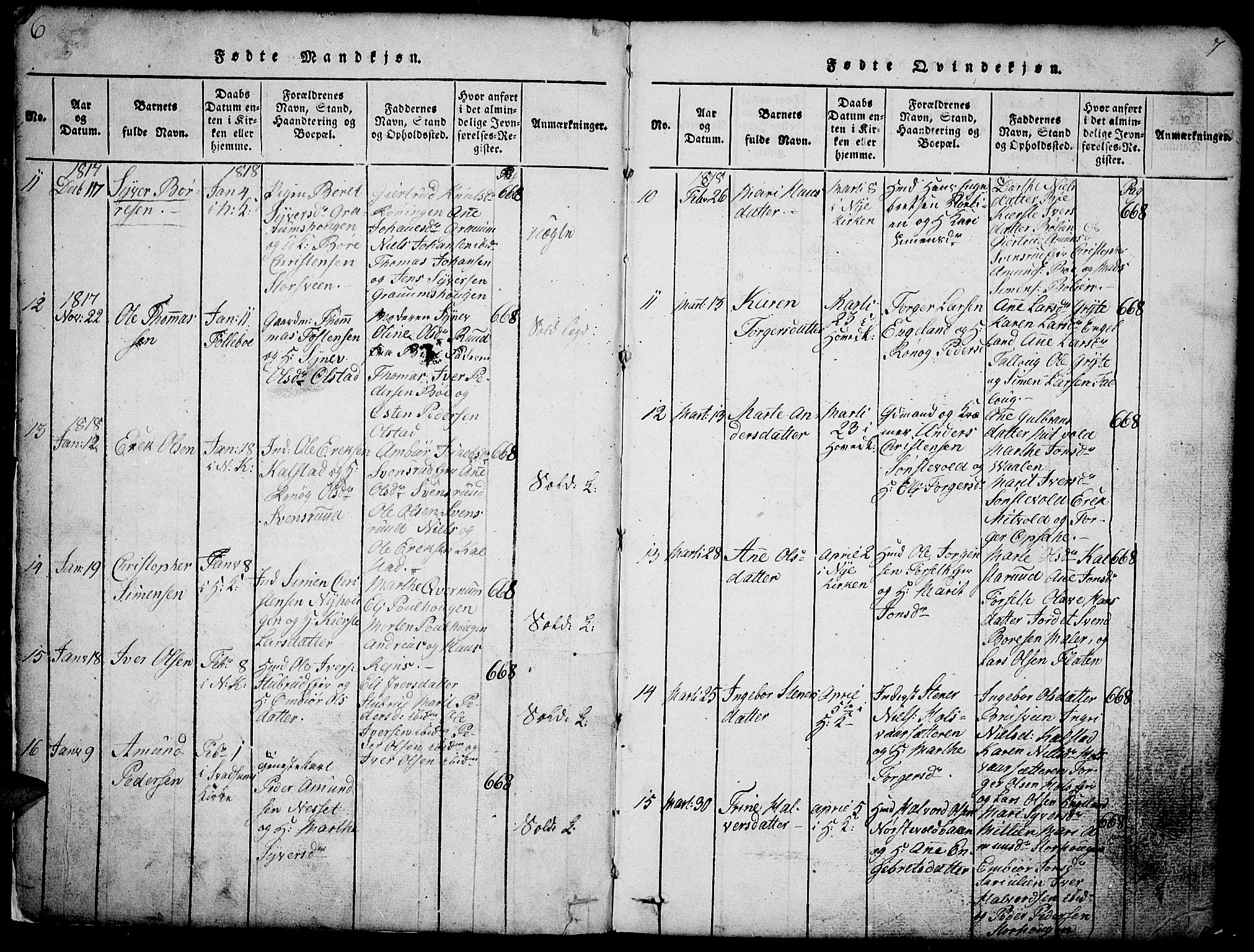 Gausdal prestekontor, SAH/PREST-090/H/Ha/Hab/L0001: Parish register (copy) no. 1, 1817-1848, p. 6-7