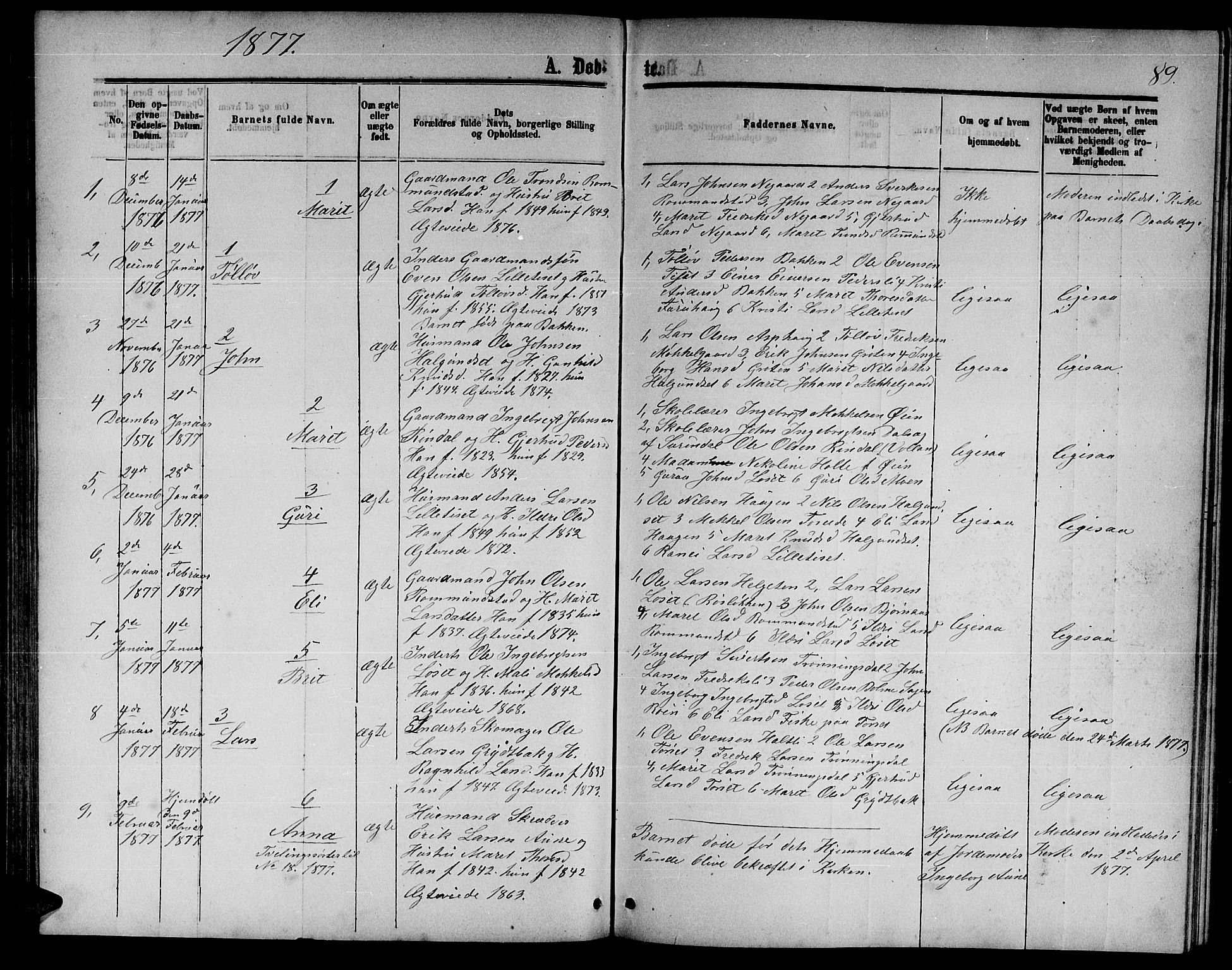 Ministerialprotokoller, klokkerbøker og fødselsregistre - Møre og Romsdal, AV/SAT-A-1454/598/L1076: Parish register (copy) no. 598C01, 1867-1878, p. 89