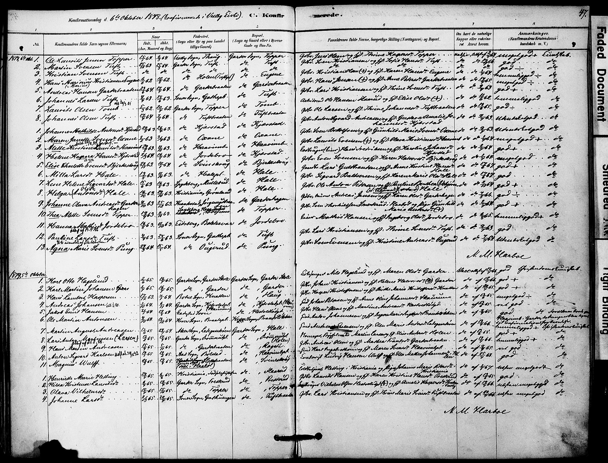 Vestby prestekontor Kirkebøker, SAO/A-10893/F/Fa/L0011: Parish register (official) no. I 11, 1878-1913, p. 47