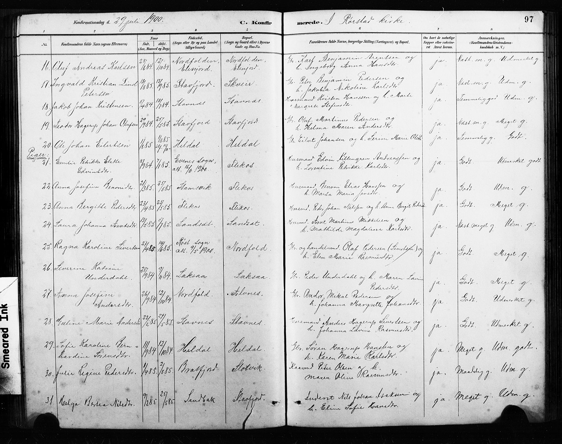 Ministerialprotokoller, klokkerbøker og fødselsregistre - Nordland, AV/SAT-A-1459/858/L0834: Parish register (copy) no. 858C01, 1884-1904, p. 97